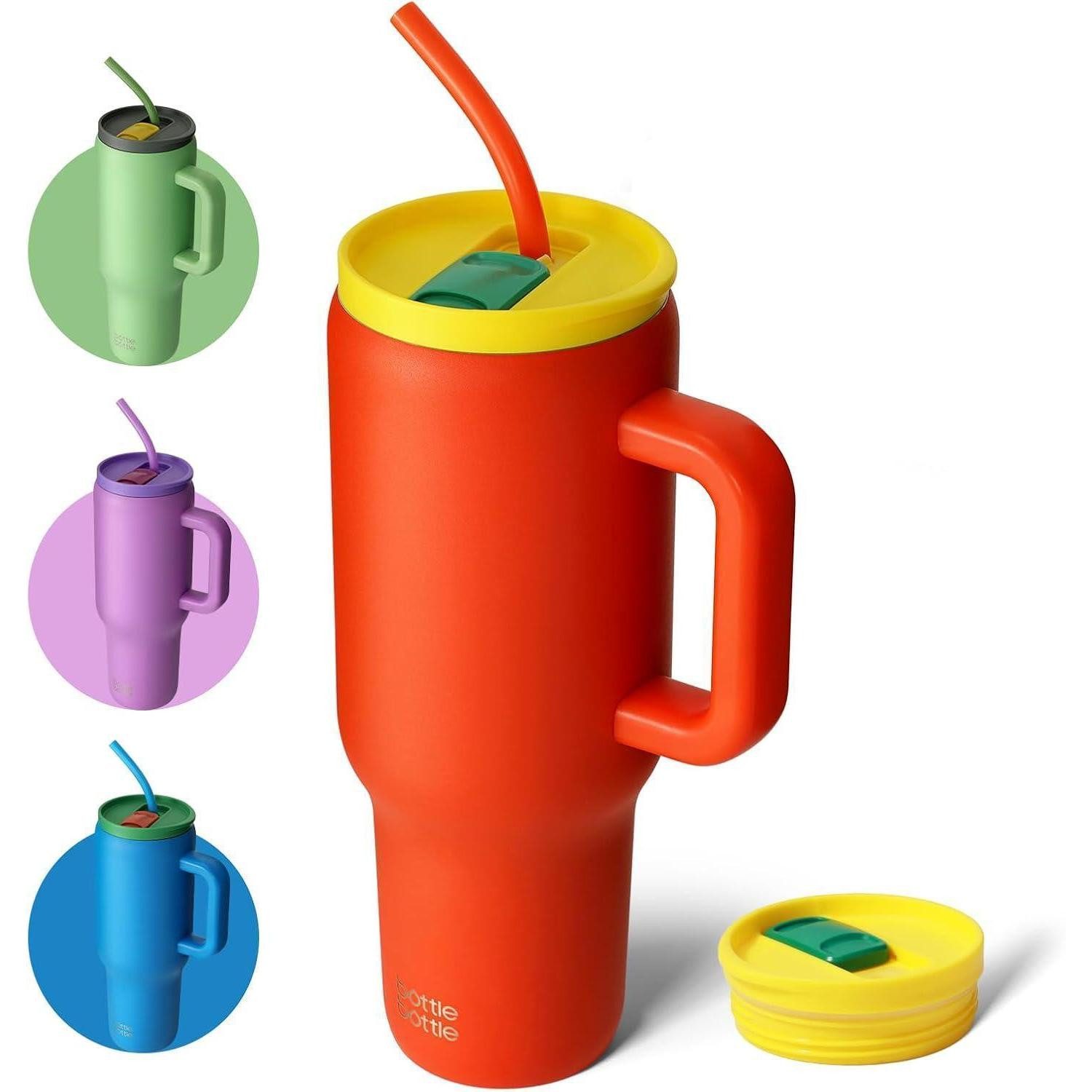 LuxusKollektion Thermobecher Thermobecher 40oz Edelstahl BPAfrei Strohhalm Griff Orange