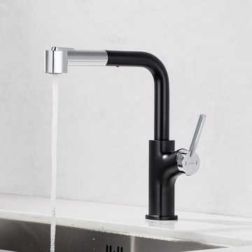 Lonheo Küchenarmatur 360° Spültischarmatur Ausziehbar Brause Wasserhahn Armatur Schwarz mit Brause ausziehbar