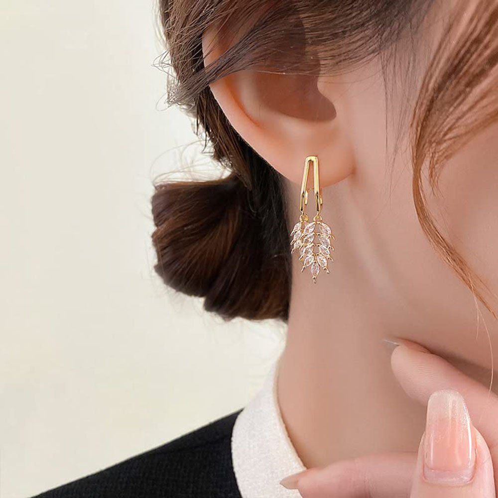 Ohrhänger + Silber 925 und (2-tlg., Paar Geschenke Mädchen Pin für POCHUMIDUU Frauen), Plattierung Goldene Weizenform Zirkonia-Ohrringe in