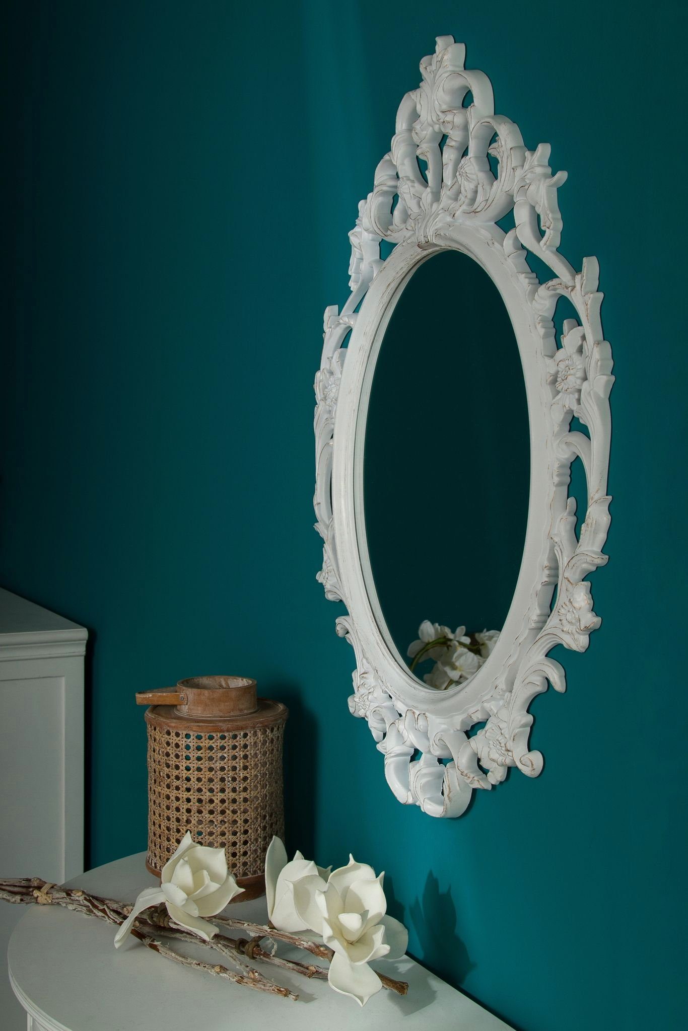 Spiegel Barockspiegel Badspiegel Oval Spiegel Wandspiegel elbmöbel barock Barockspiegel, weiß oval Barock Wandspiegel weiß