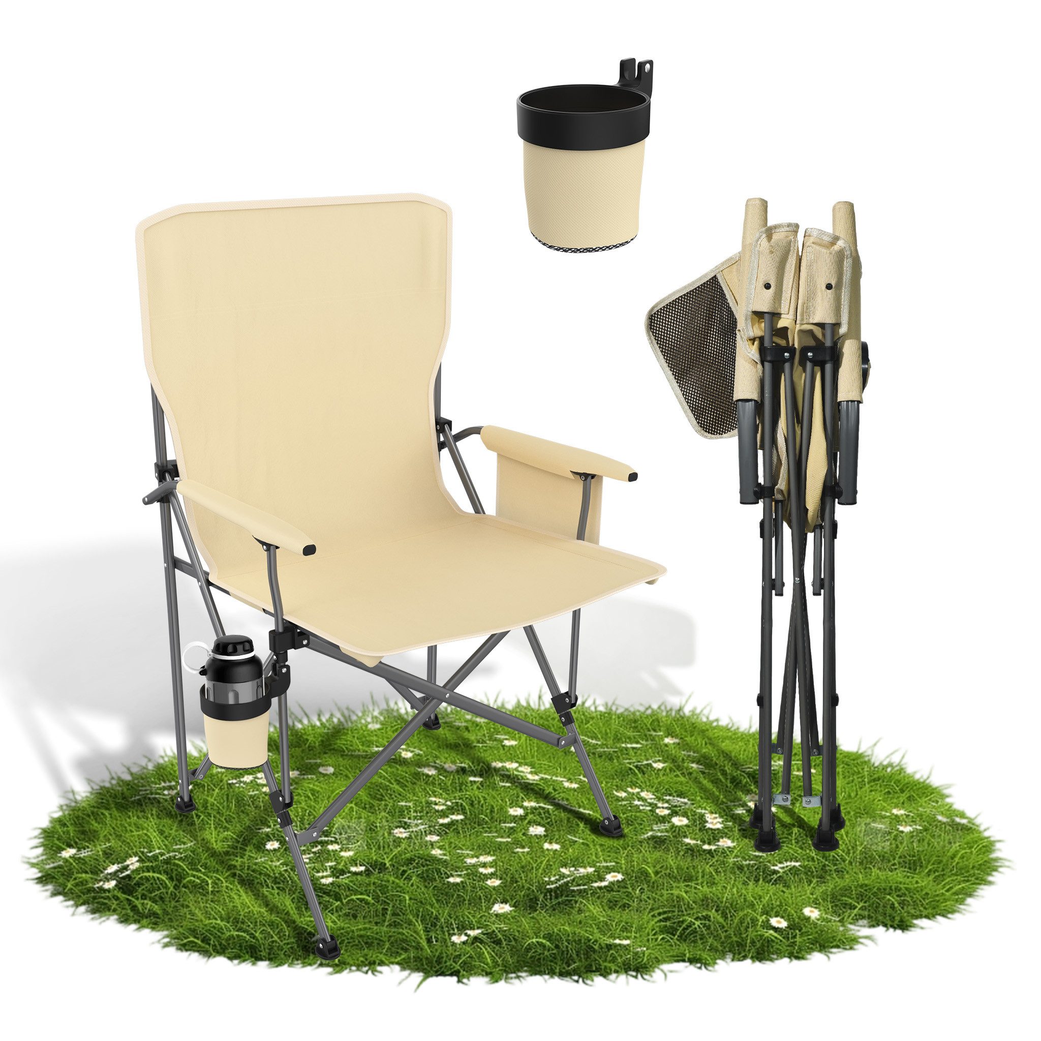 FIVMEN Campingstuhl Angelstuhl Faltbar Klappstühle mit Getränkehalter & Tasche, Faltstuhl Liegestuhl Relaxsessel für Garten Picknick
