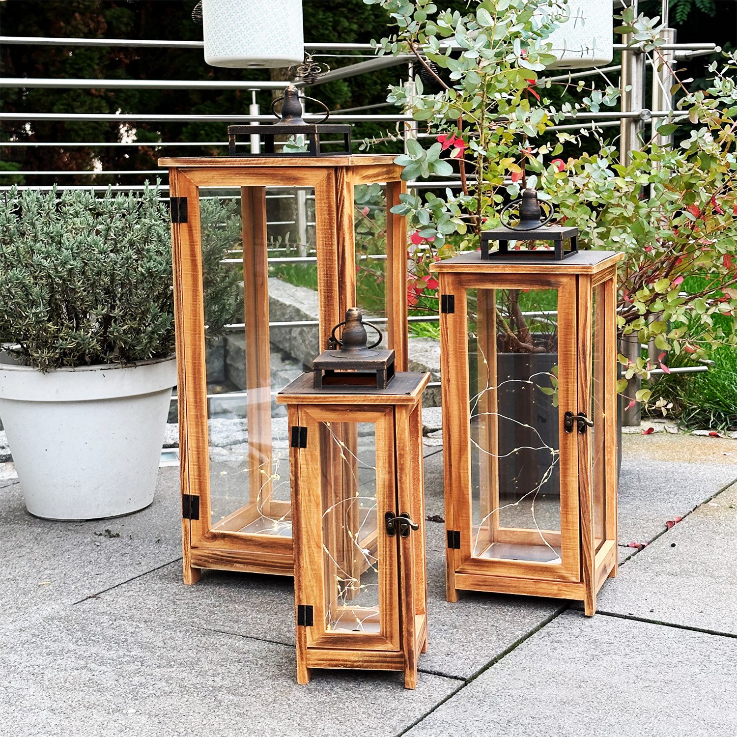 Mojawo Laterne 3er XXL Design Holz-Laternen-Set Windlicht Gartenlaterne Ede günstig online kaufen