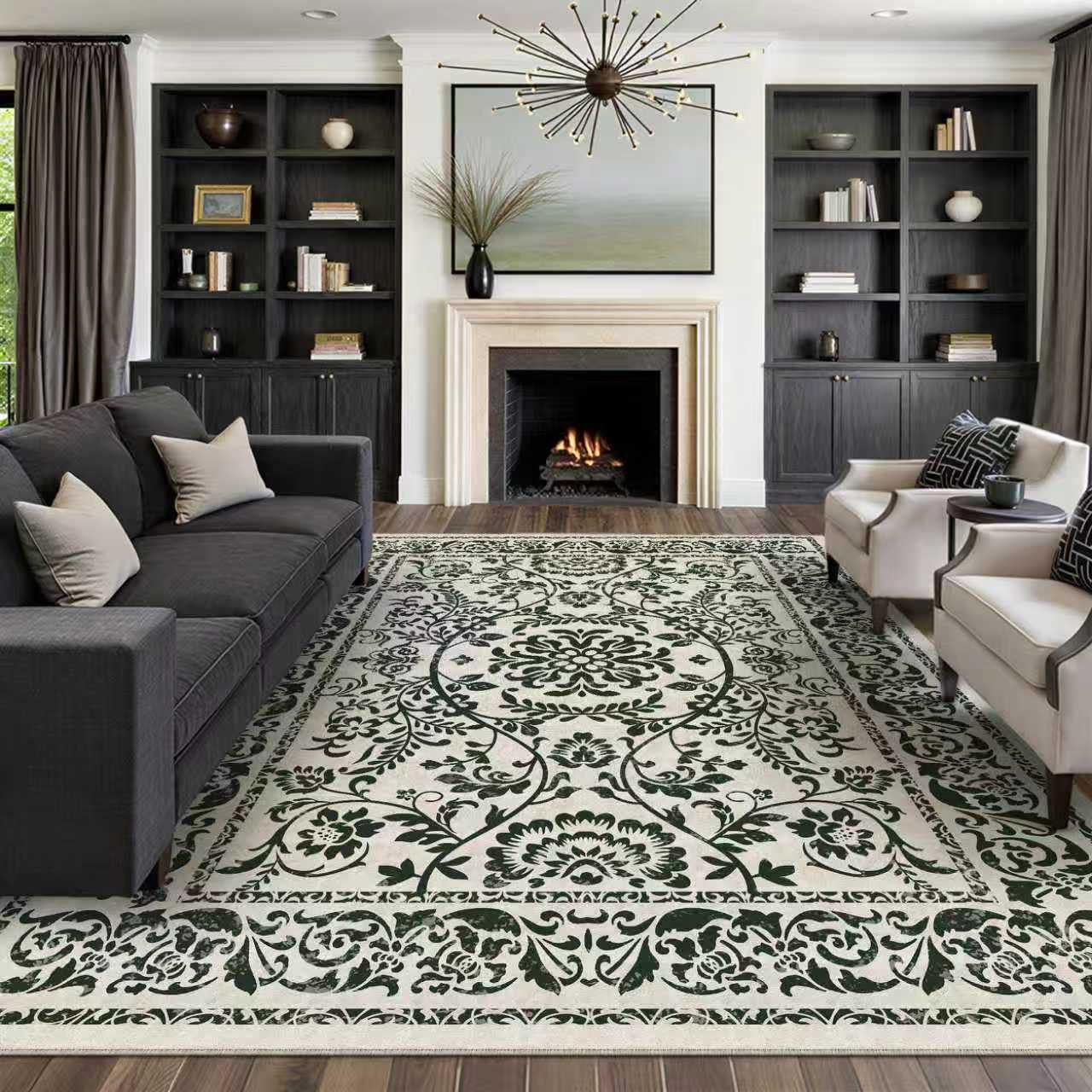 PURECOZY Teppich Kurzflor, Elegantes Blumenmuster, Rutschfest & Waschbar, Rechteckig, Höhe: 6.1 mm, geeignet für verschiedene Innenräume, 60x90 cm