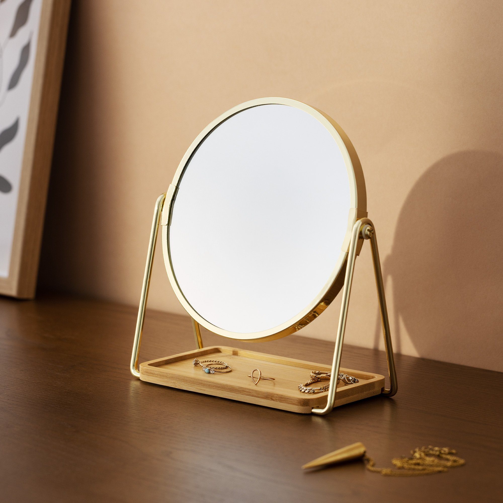 Schminkspiegel 360° - Spiegel doppelseitiger Kosmetikspiegel Kosmetikspiegel Gold Navaris