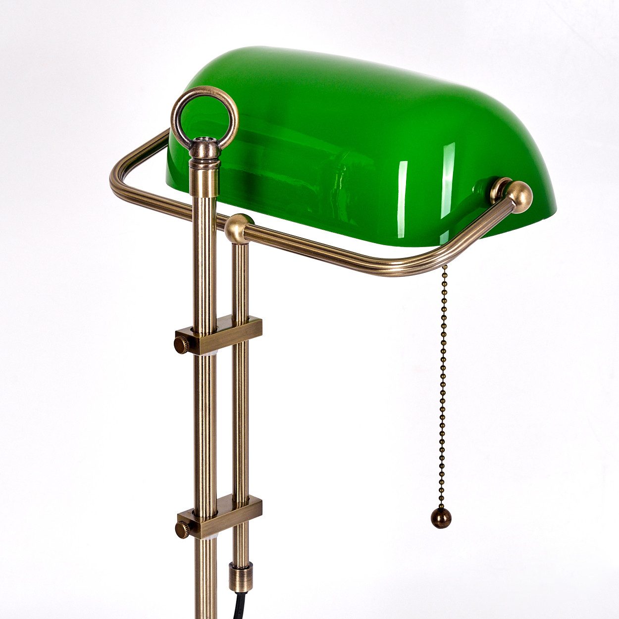 hofstein Tischleuchte Tischlampe aus Metall/Glas in Altmessing/Grün/Weiß, ohne Leuchtmittel, Bankerlampe, Schreibtischlampe mit Zugschnur, 1 x E27