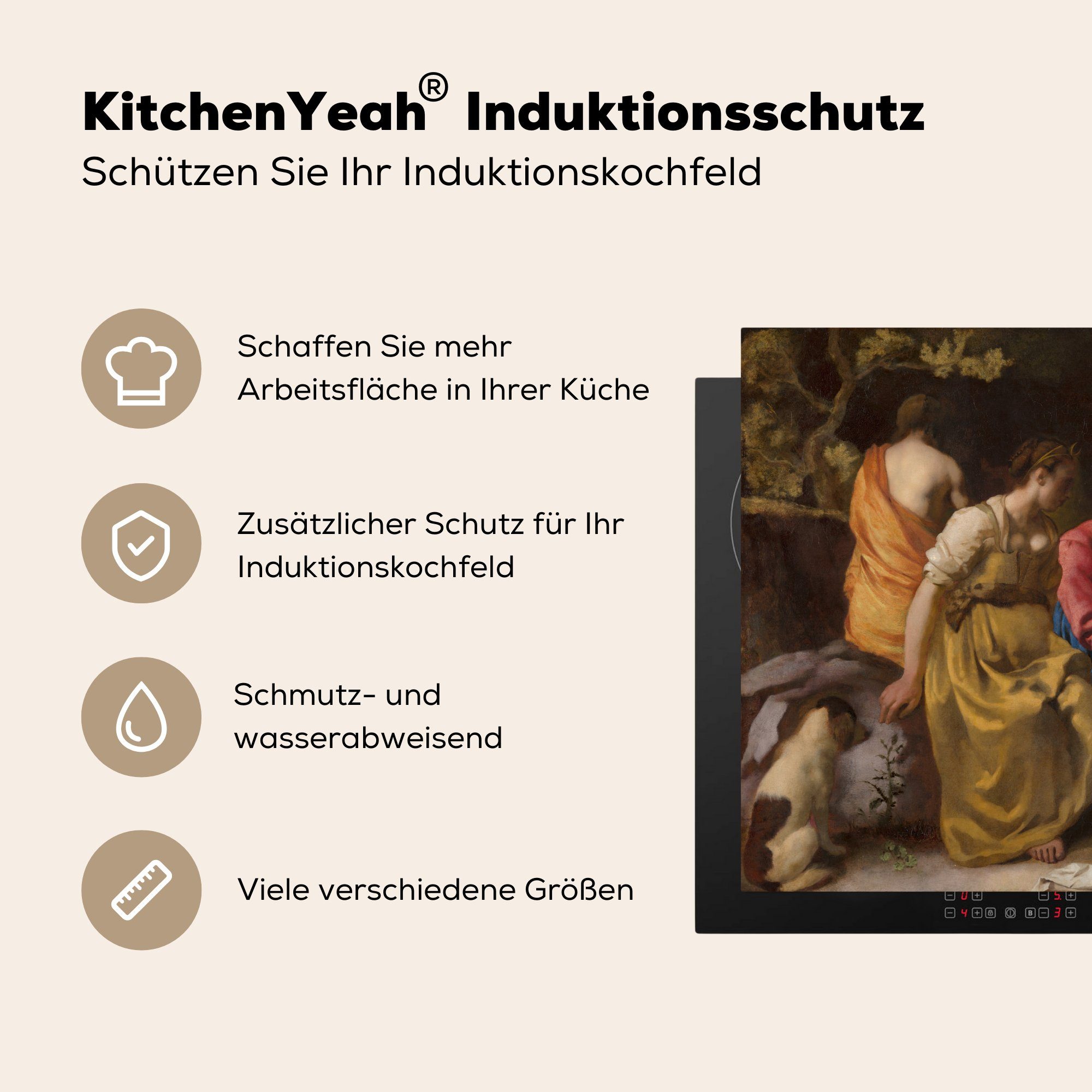 Induktionsmatte für und MuchoWow Herdblende-/Abdeckplatte tlg), Johannes Begleitung cm, ihre küche, die Vinyl, Diana Vermeer, Ceranfeldabdeckung - (1 59x52