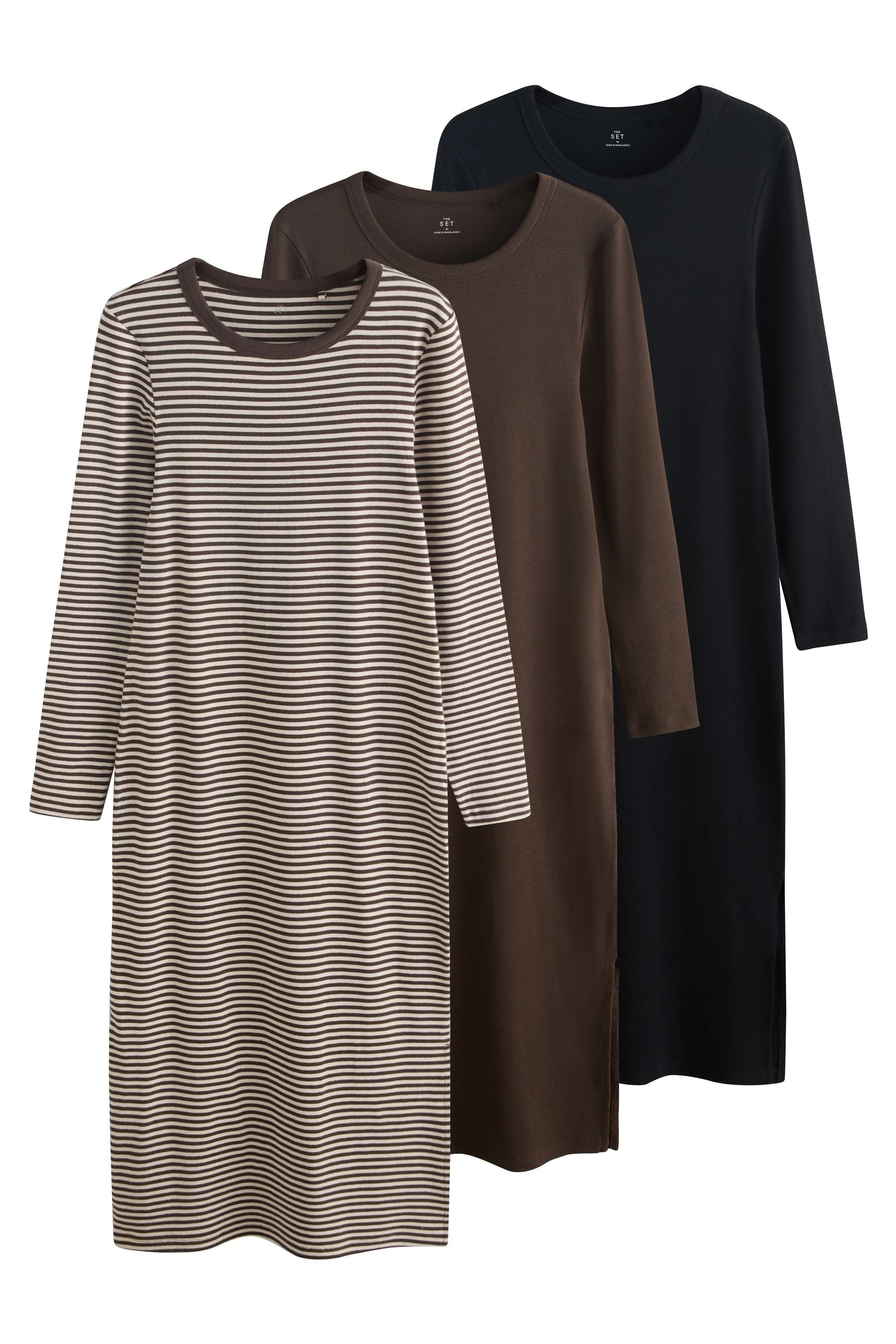 The Set Midikleid The Set gerippte Midikleider, 3er-Pack (3-tlg) günstig online kaufen