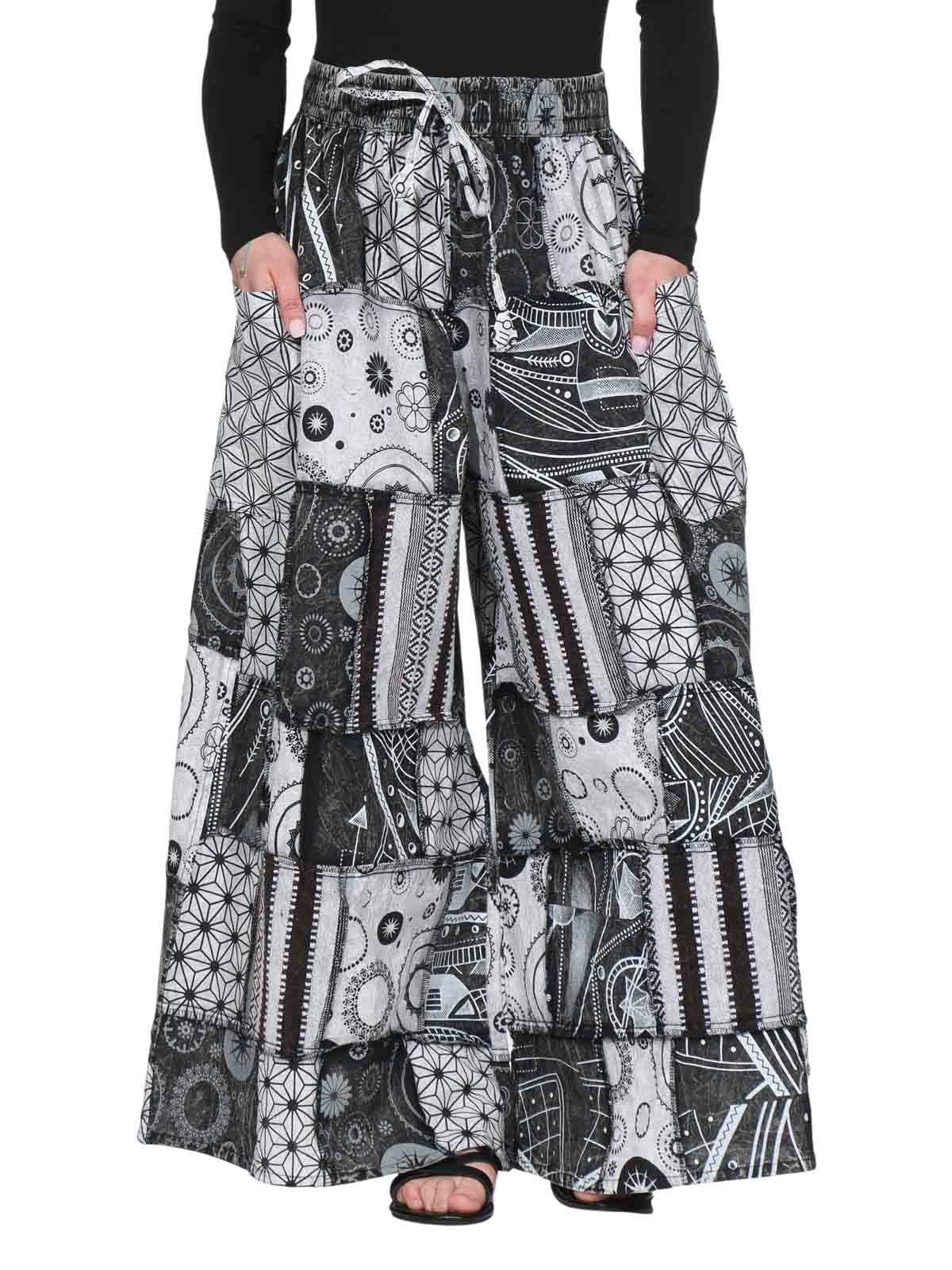 KUNST UND MAGIE Schlaghose Damen Hose Palazzohose Patchwork Baumwolle Freizeit