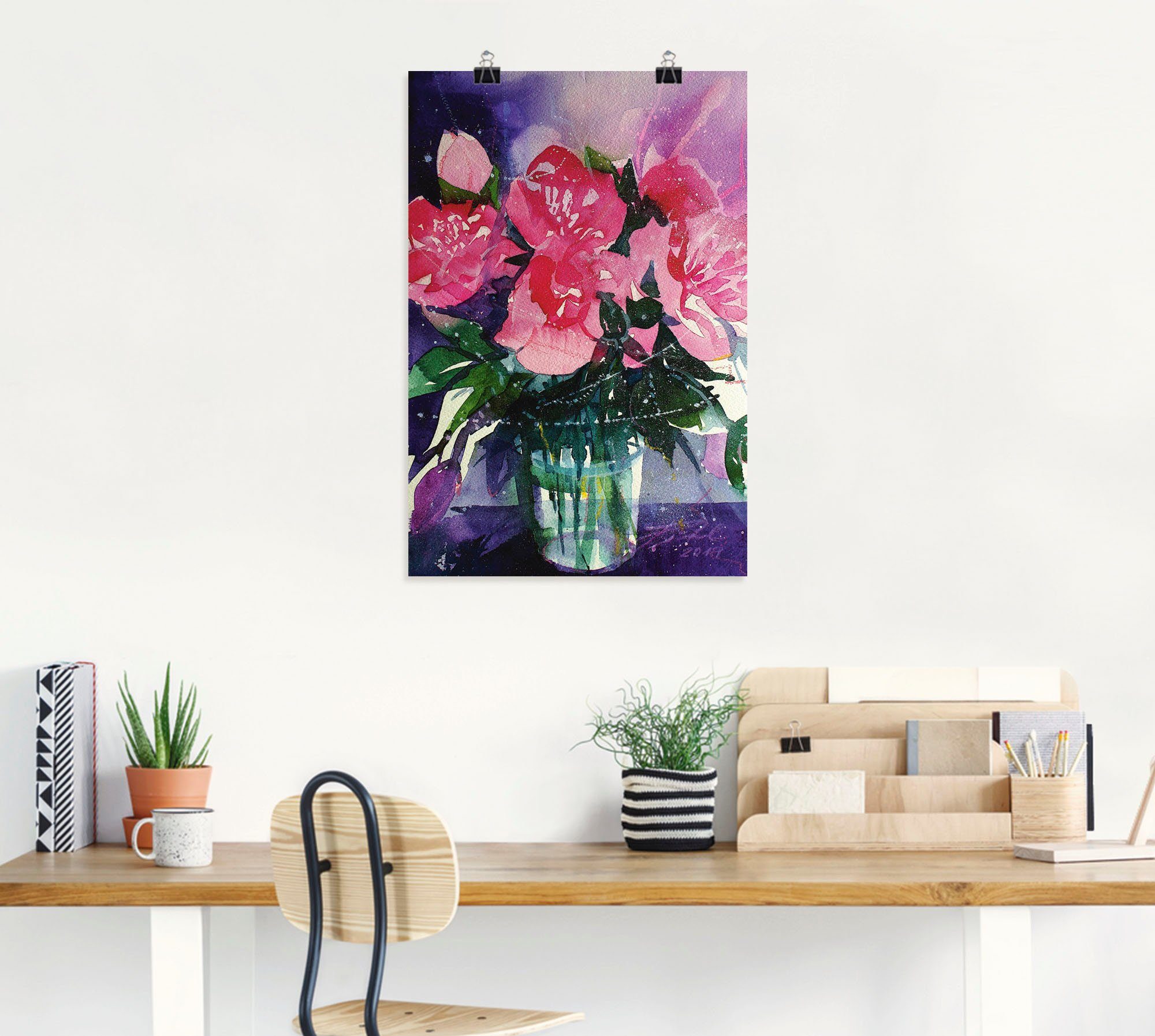 Artland Wandbild Rosa in St), Poster als oder Größen (1 Glasvase, Wandaufkleber Alubild, Pfingstrosen in versch. Leinwandbild, Blumenbilder