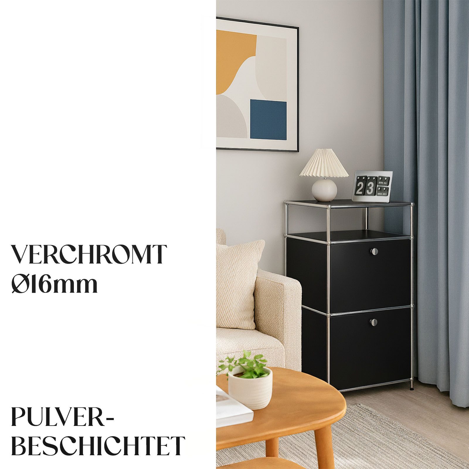 Floordirekt Mehrzweckregal Concept Epure MK-120, B50 × T40 × H100 cm, verschließbar Fächer, modular, Aufbewahrungsregal mit verchromtem Metallgestell, Design Re – Bild 4 von 5