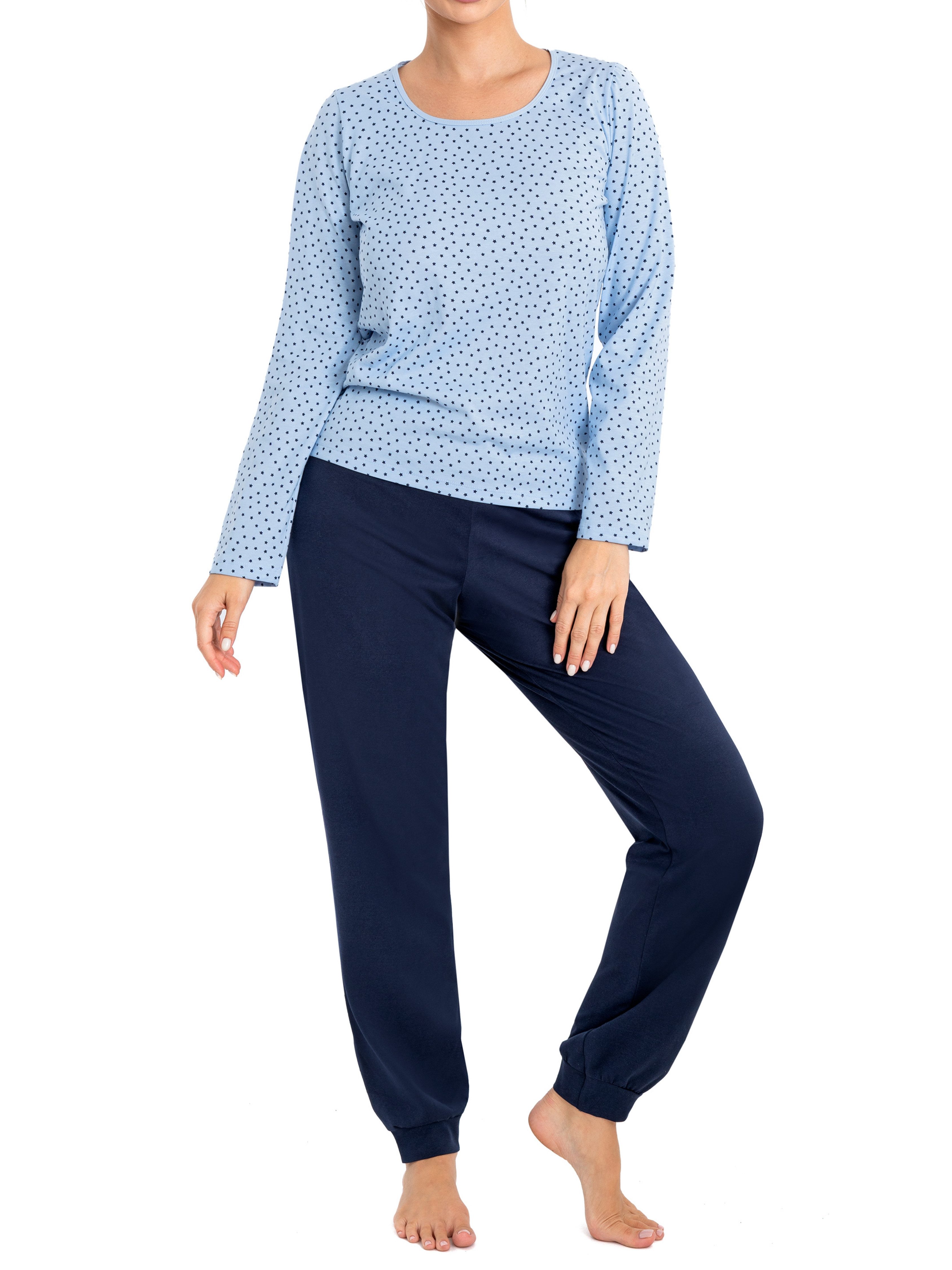 Donna Pyjama langes Damen Schlafanzug-Set Schlaf-Shirt mit Sternenmuster, B günstig online kaufen