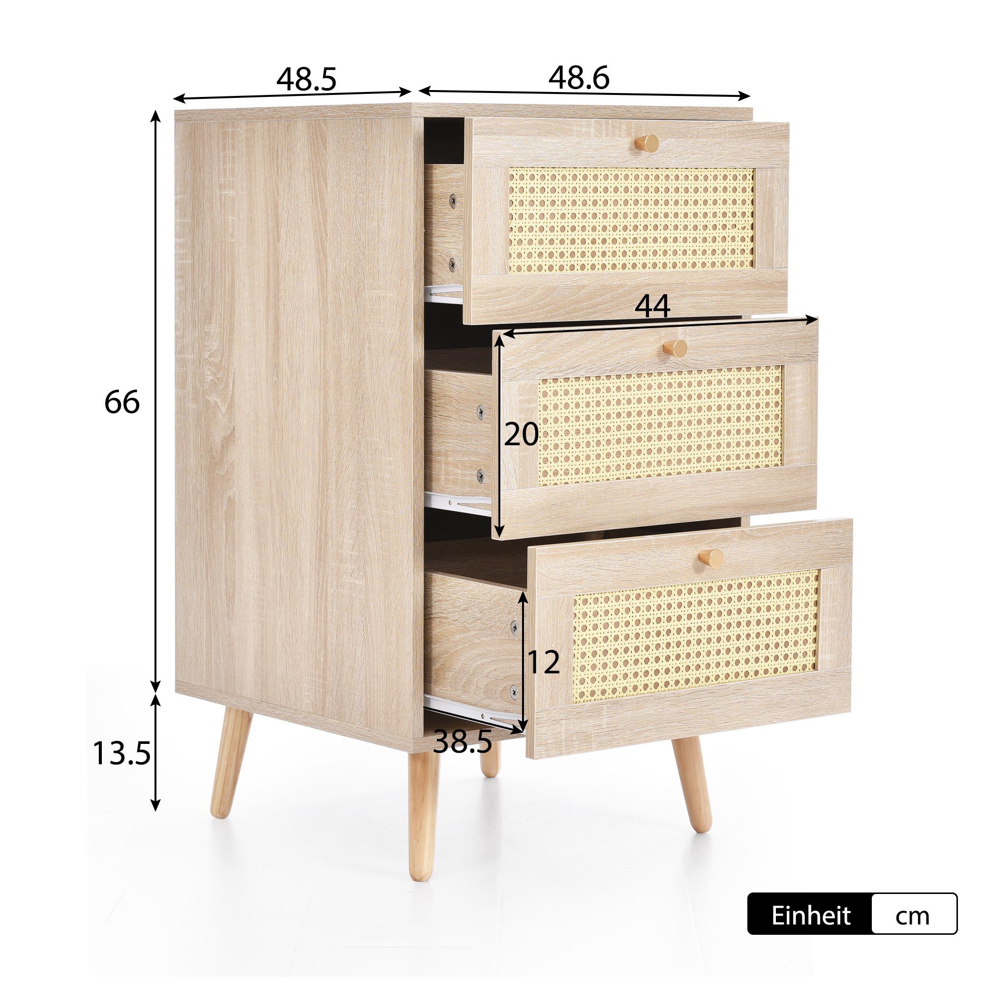 Kommode (Sideboard, 1 St), Schubladenschrank mit 3 Schubladen, 48.5 x 48.6 x 79.5 cm