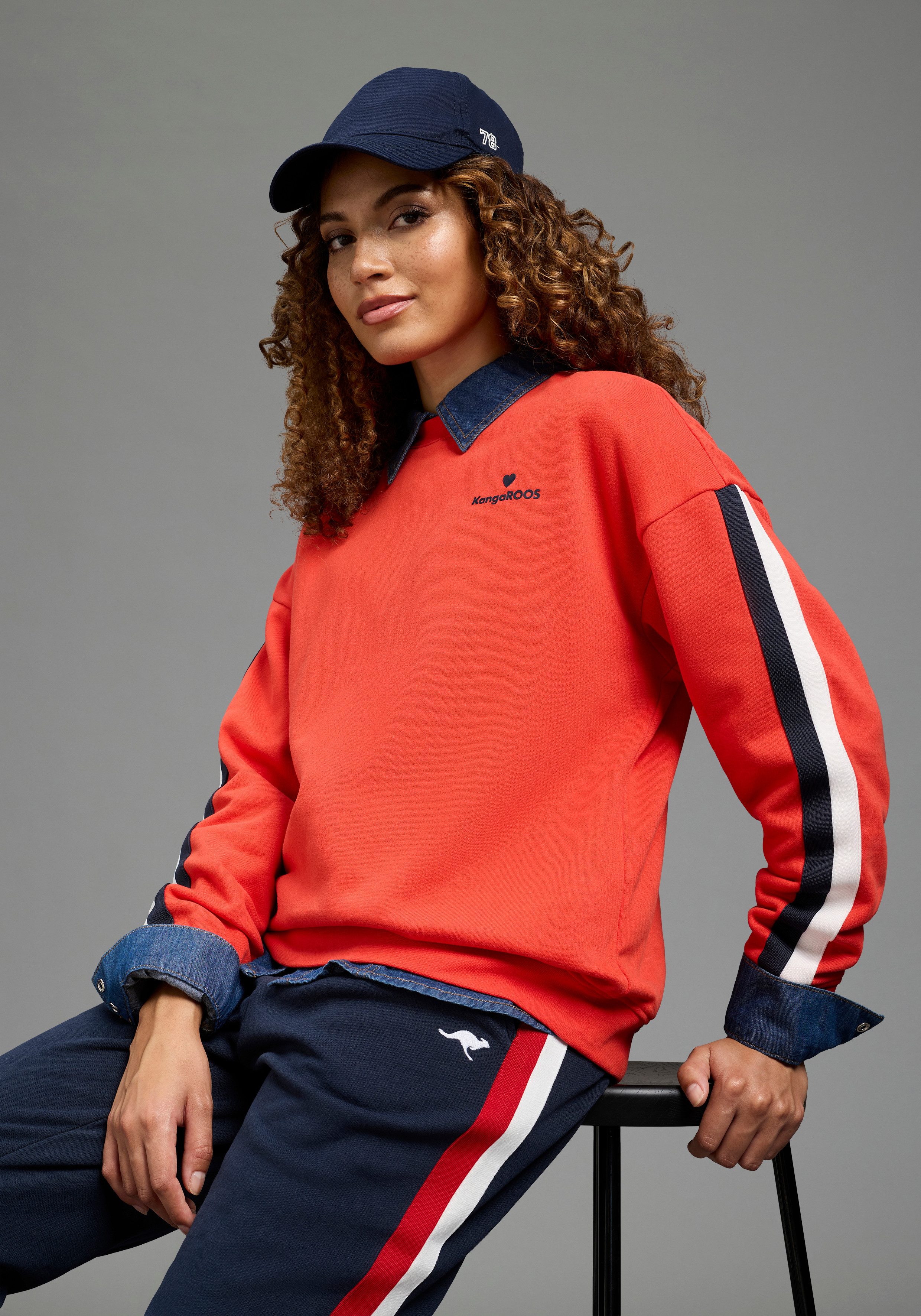 KangaROOS Sweatshirt mit Rundhalsausschnitt, aus Baumwolle und Polyester, weite Passform