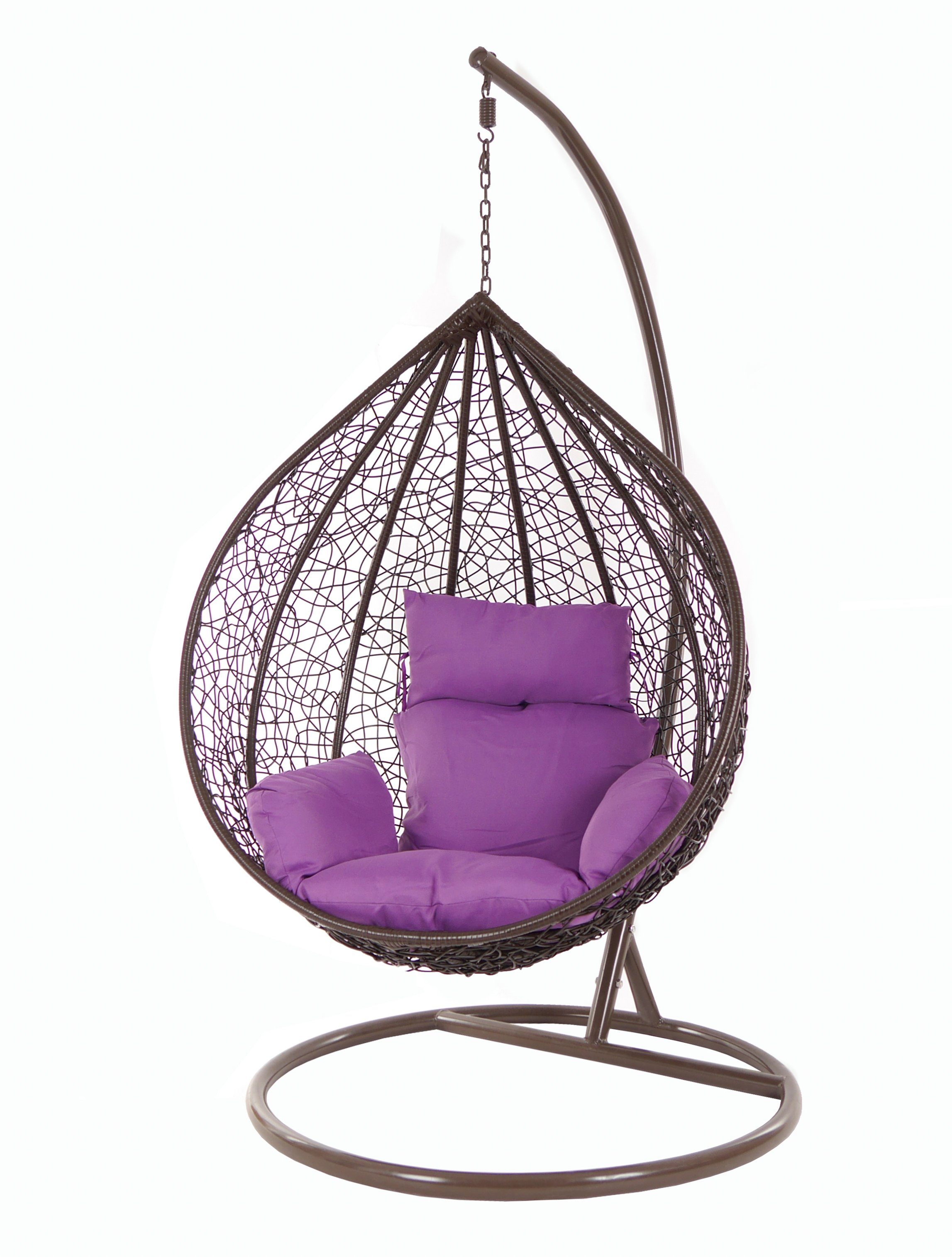 KIDEO Hängesessel Hängesessel MANACOR darkbrown, Swing Chair, braun, Schwebesessel, Hängesessel mit Gestell und Kissen lila (4050 violet)