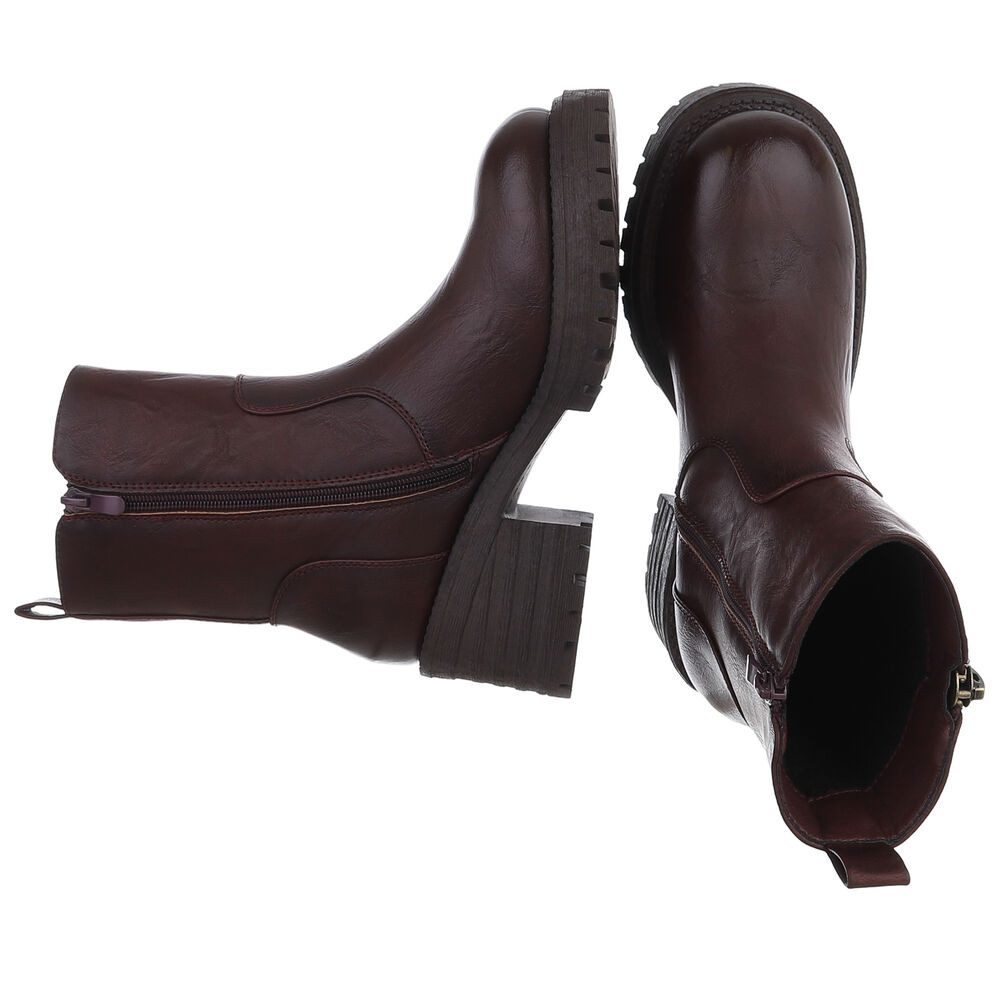 Ital-Design Modischer Damen Stiefel mit Zipper und Blockabsatz Plateaustiefelette (90649131) Blockabsatz Stiefeletten in Weinrot