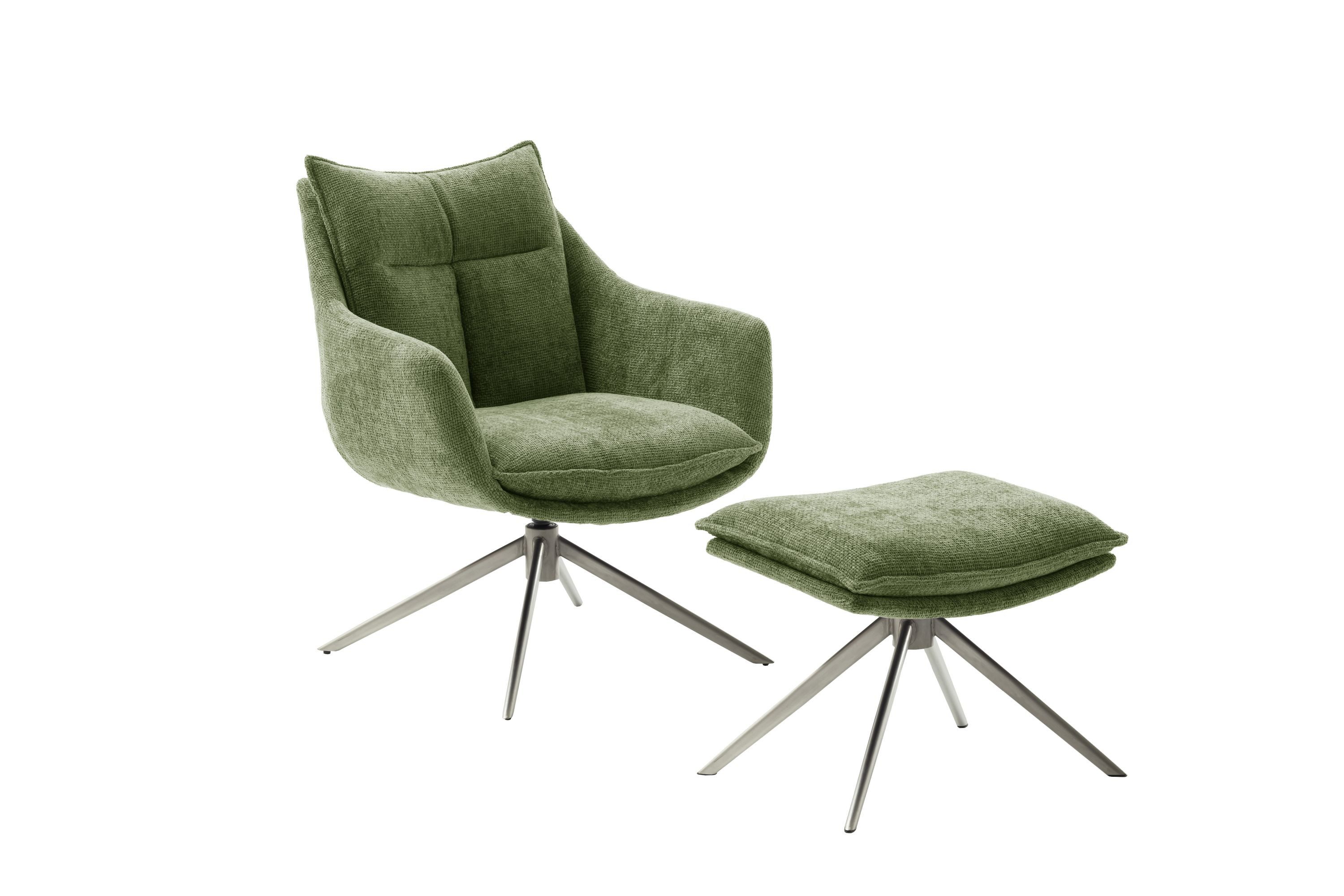Robas Lund Loungesessel, inkl. Hocker in Olive m. Strukturgewebe & 360° drehbar 76x83x79