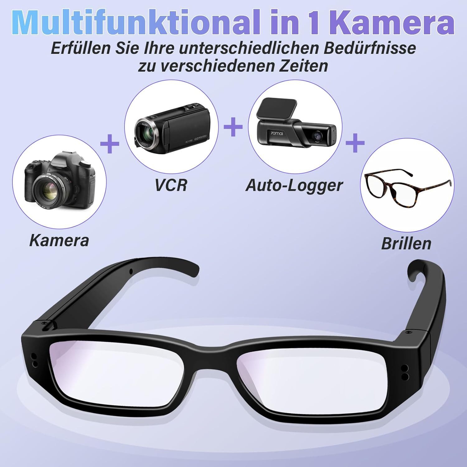 SpionProfi Überwachungskamera 32GB Mini Kamera Brille Video Ton Aufnahme Outdoor Cam Urlaub (Außenbereich, Innenbereich, 1-tlg., Versteckte Spycam Kamera Mini Cam in Brille ohne Sehstärke)