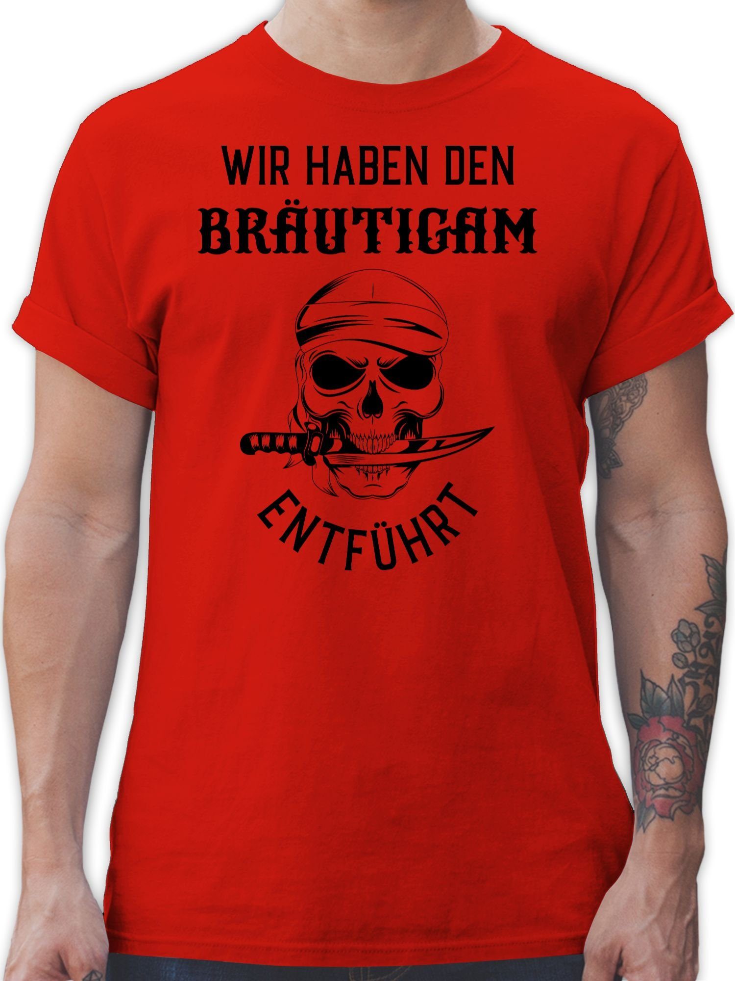 JGA entführt haben Bräutigam 03 T-Shirt Shirtracer Wir Piratenkopf Männer den Rot