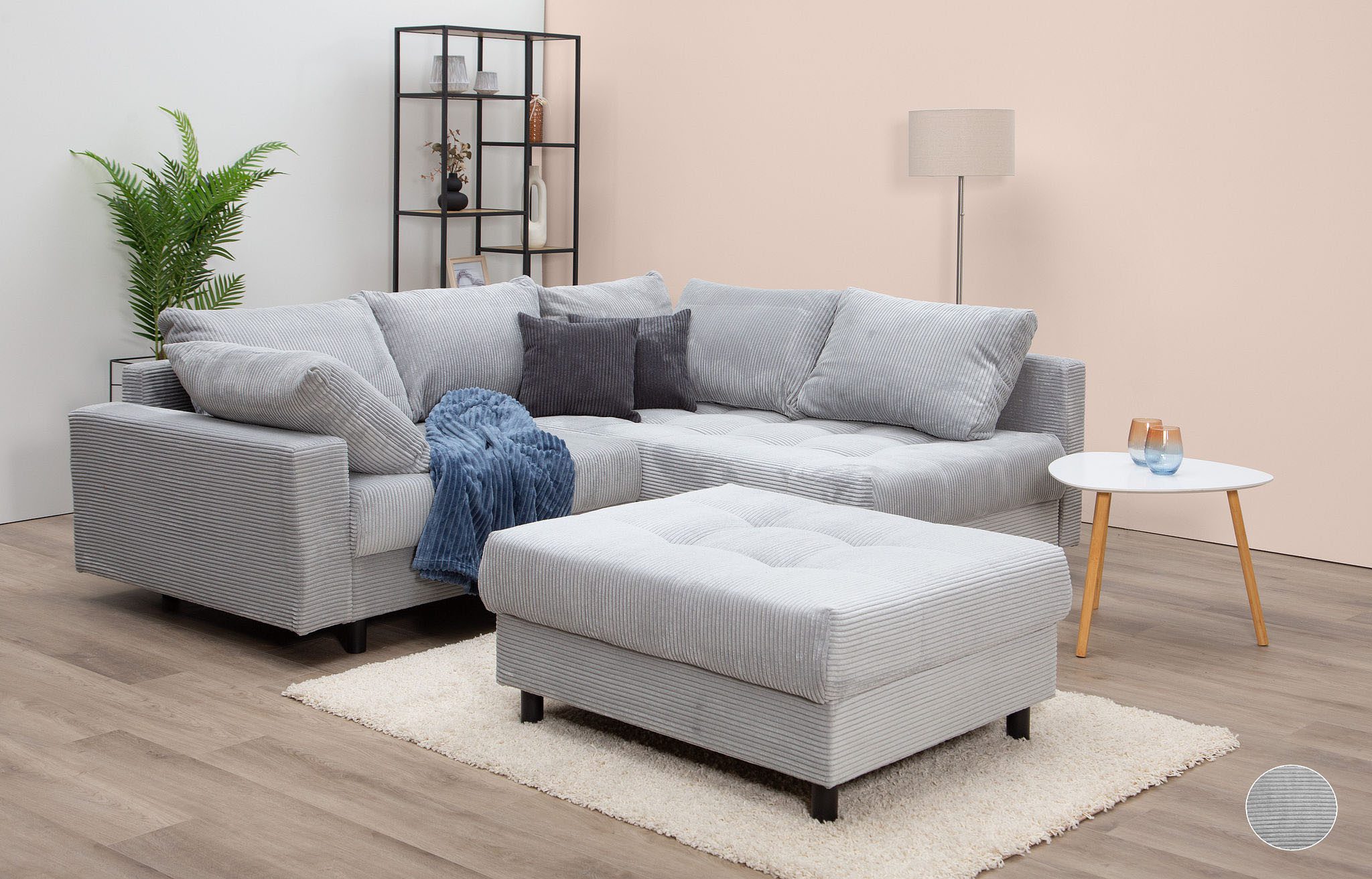 COLLECTION AB Ecksofa Toni L-Form, B: 215 cm, mit Hocker & 2 Zierkissen, Fe günstig online kaufen
