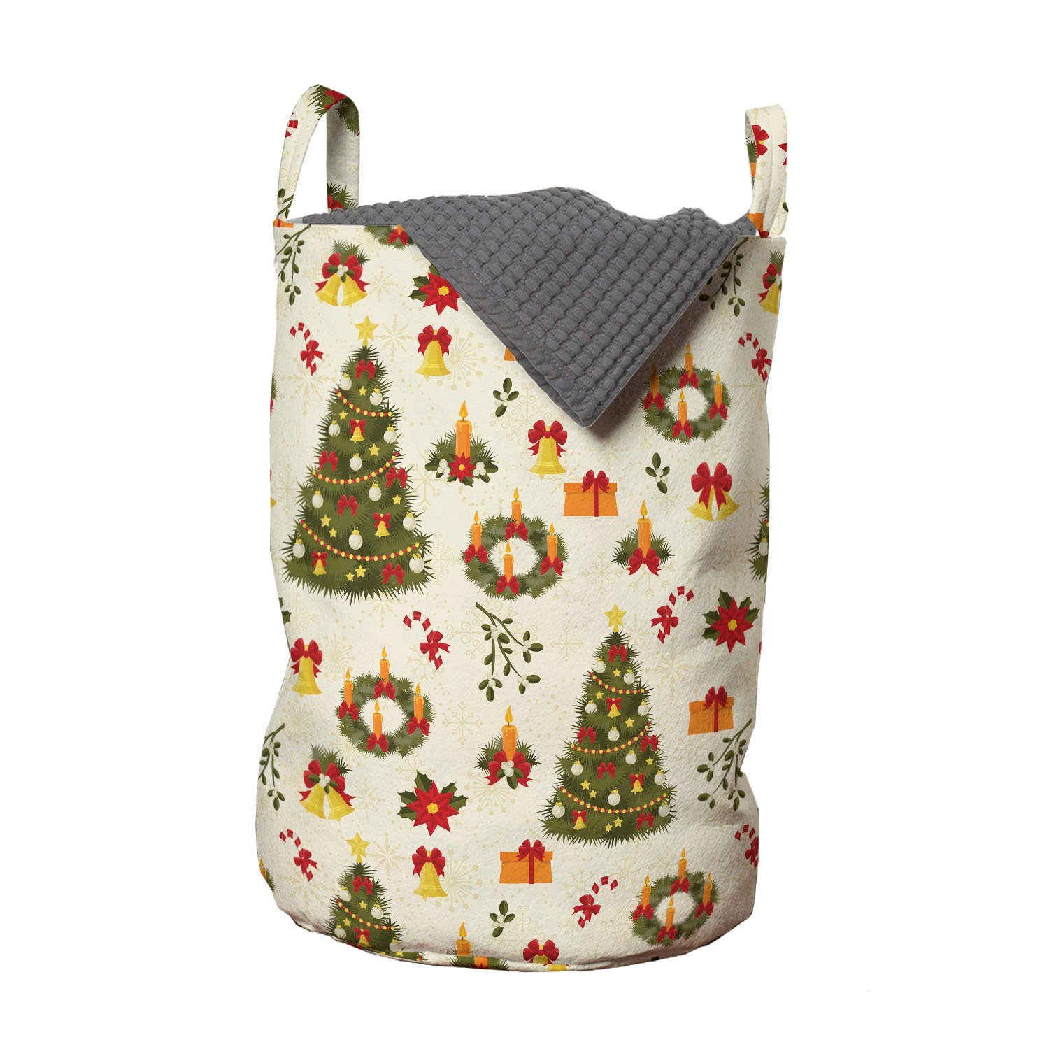 Abakuhaus Wäschesäckchen Wäschekorb mit Griffen Kordelzugverschluss für Waschsalons, Weihnachten Cartoon Bäume Glocken