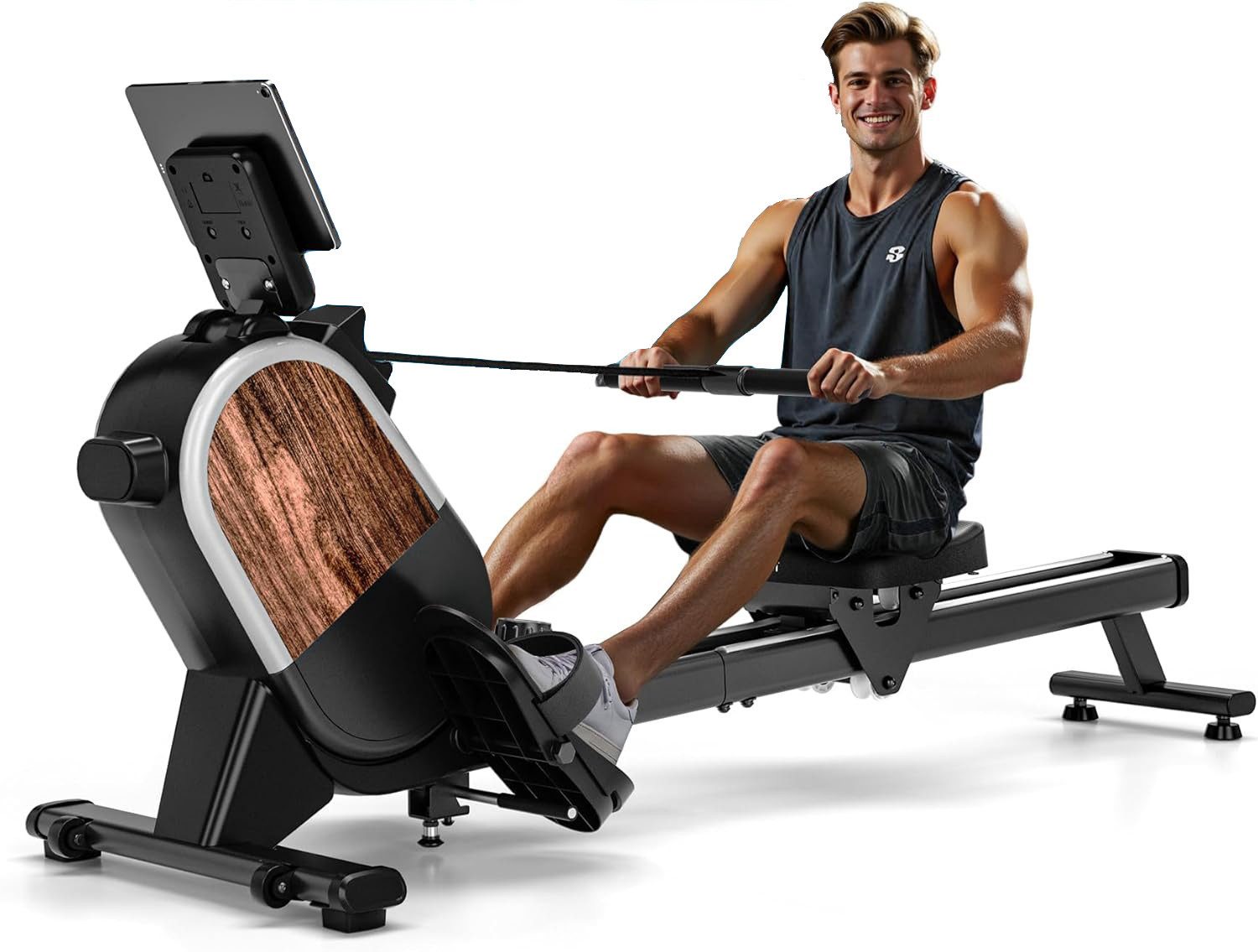 CHAOKE Rudergerät 2025 Neu Magnetisches Rudergerät für Zuhause, App-Kompatibel (Belastbar bis 160KG), mit 16 Widerstandsstufen und Dual-Slide-Rail, leicht zu Montieren