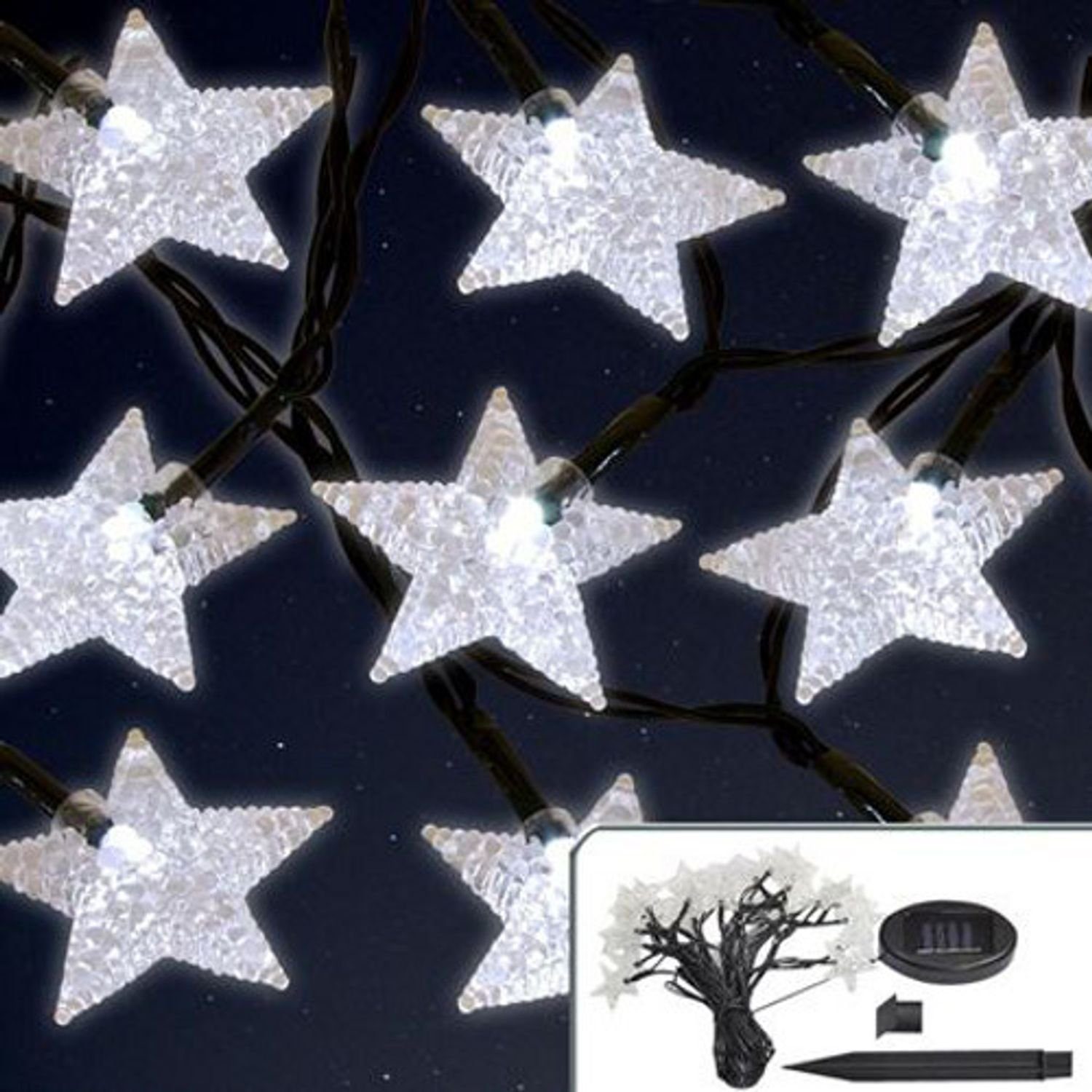BURI LED Dekolicht Solar LED Lichterkette Sterne 6,7m Blink-/Dauerfunktion Weihnachtsbele, Stern