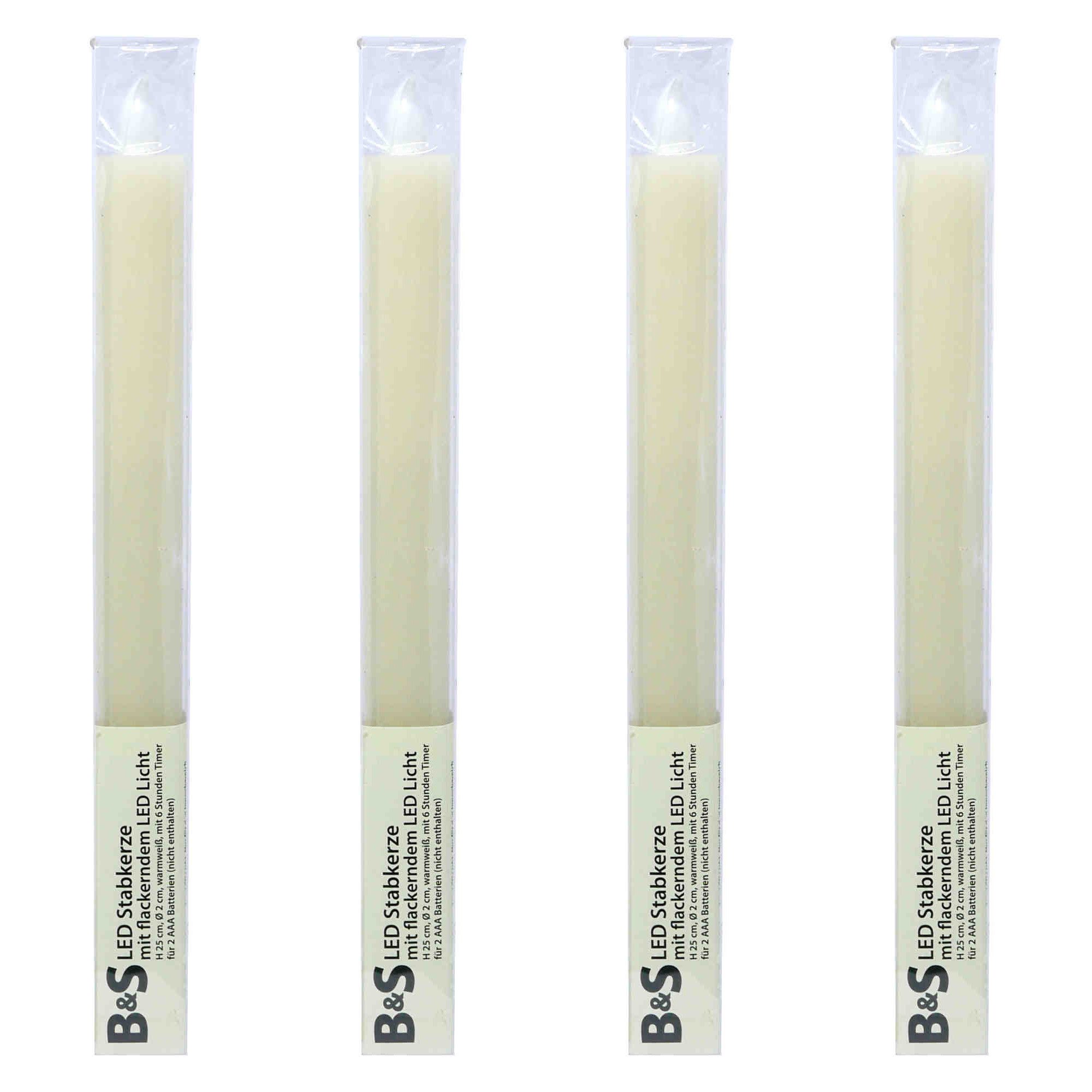 LED-Kerze Tafelkerze Stabkerze 4er Echtwachs bewegliche Flamme Timer