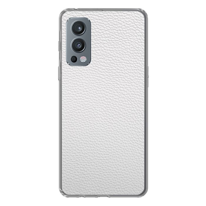 MuchoWow Handyhülle Leder - Strukturiert - Leder-Optik - Weiß Phone Case Handyhülle OnePlus Nord 2 Silikon Schutzhülle