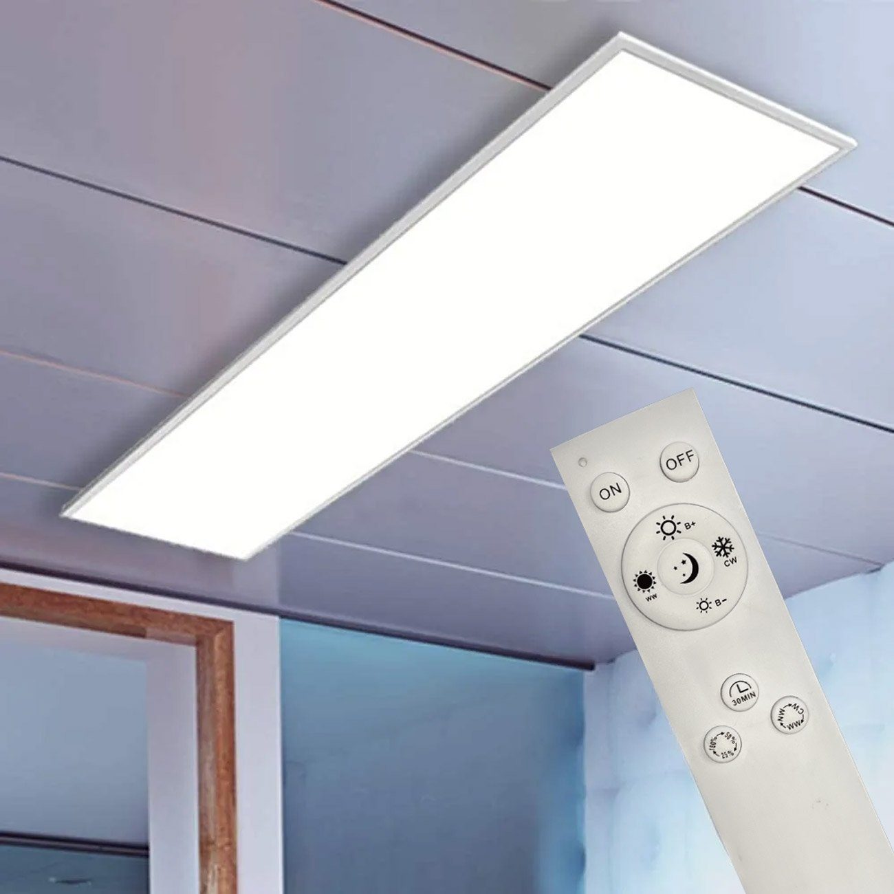 TEUTO Licht LED Panel LED Panel 90cm, mit Fernbedienung, dimmbar, 0-42W,  4320lm, LED fest integriert, Tageslichtweiß, Warmweiß, Neutralweiß, LED  Pendelleuchte, LED Hängeleuchte, LED Deckenleuchte, LED Büroleuchte | Deckenlampen