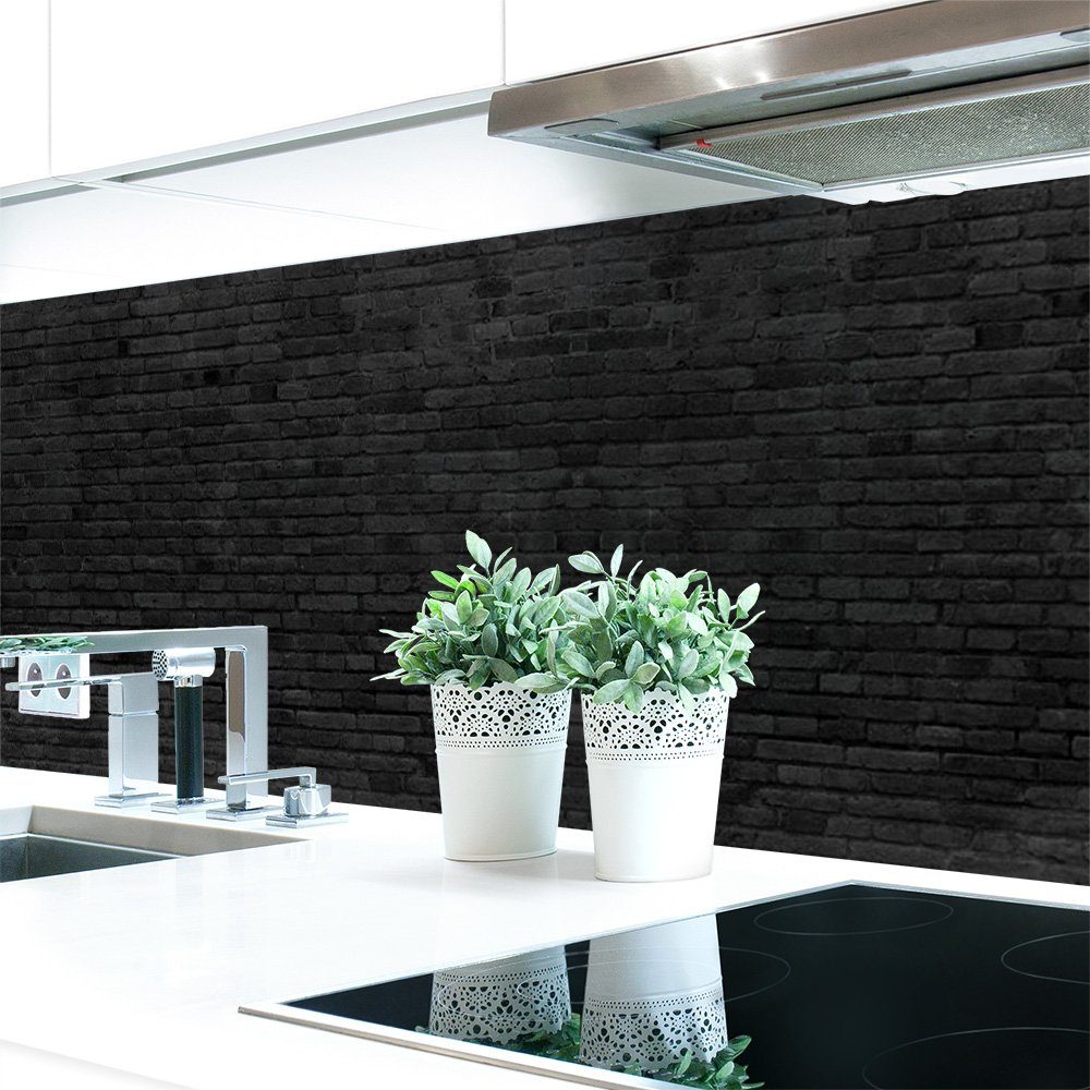 DRUCK-EXPERT Küchenrückwand Küchenrückwand Ziegelmauer Anthrazit Premium Hart-PVC 0,4 mm selbstklebend