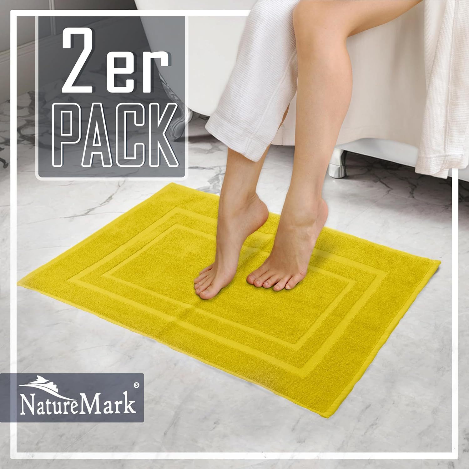 NatureMark Badematte 2er-Set Badvorleger 50x80cm, strapazierfähig, Baumwolle, rechteckig, Badematte 2-tlg., Duschmatte Duschvorleger, Premium Qualität, 50x80cm, – Bild 5 von 5