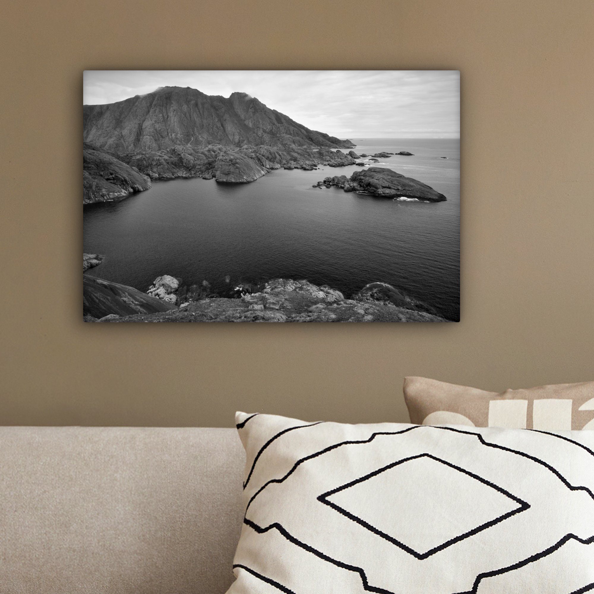 Wandbild 30x20 bunt Küste Skandinavische St), OneMillionCanvasses® Leinwandbilder, Wanddeko, Aufhängefertig, (1 Fotodruck, cm Leinwandbild schwarz-weiß