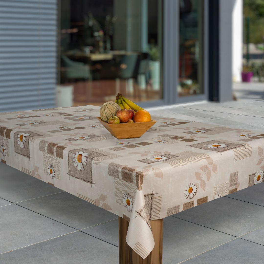 laro Tischdecke Wachstuch-Tischdecken Margerite Braun Beige rechteckig – Bild 2 von 5