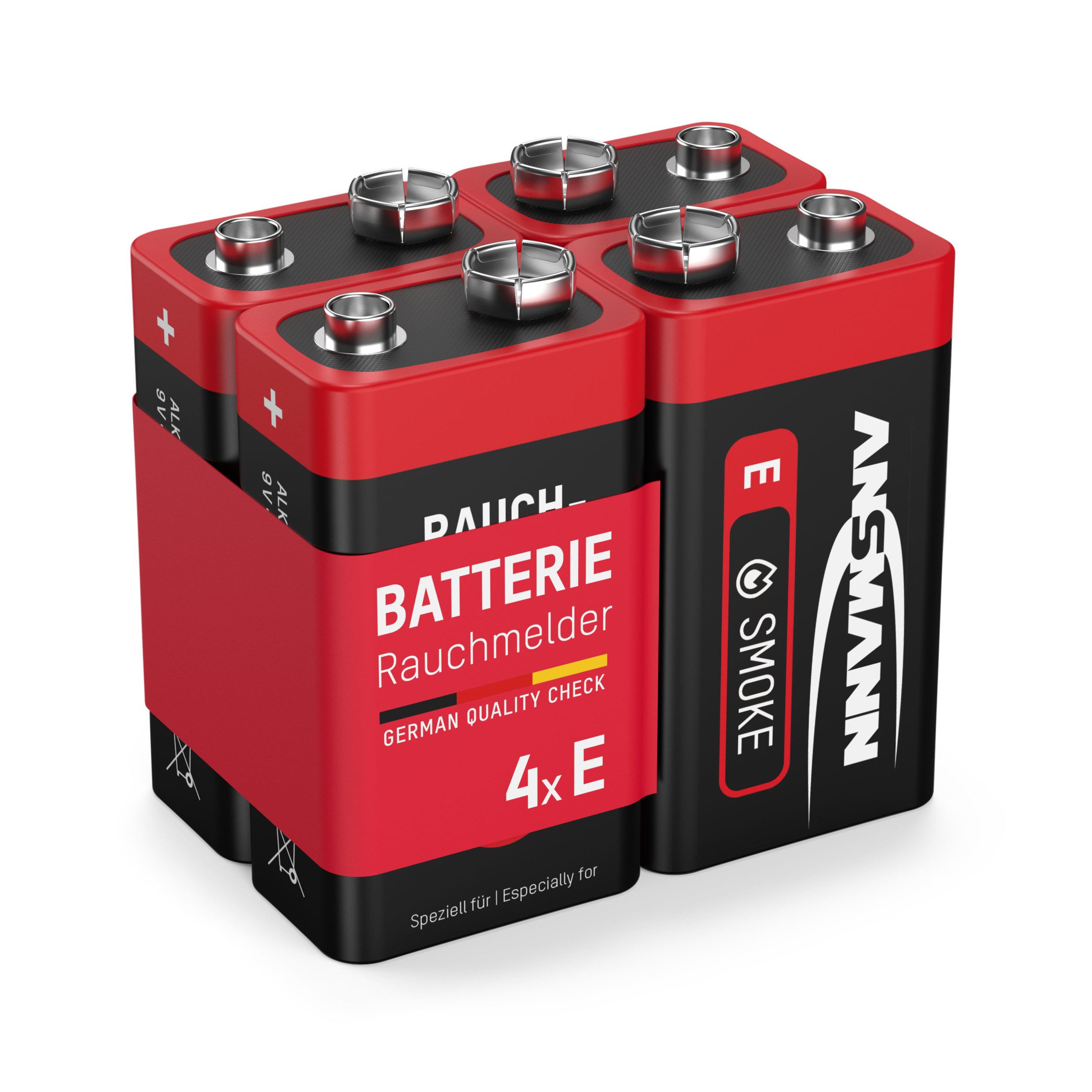 ANSMANN AG Rauchmelder Alkaline Batterie 9V E-Block, 4 Stück Batterie