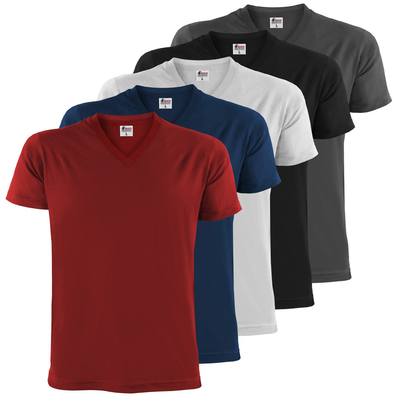 ALPIDEX V-Shirt T-Shirts Herren 5er Set V-Ausschnitt – verschiedene Größen und Farben