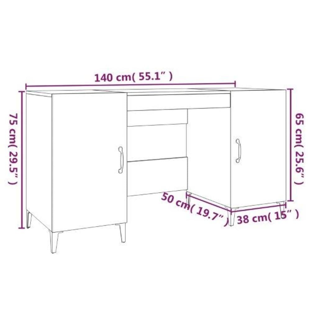 Eichen-Optik Holzwerkstoff cm 140x50x75 furnicato Braun Schreibtisch