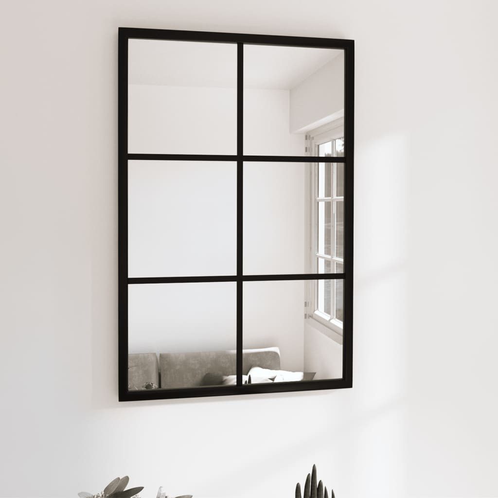 furnicato Wandspiegel Schwarzer 60 x 40 cm mit Metallrahmen (1-St), Glasspiegel mit Haken zur horizontalen oder vertikalen Montage