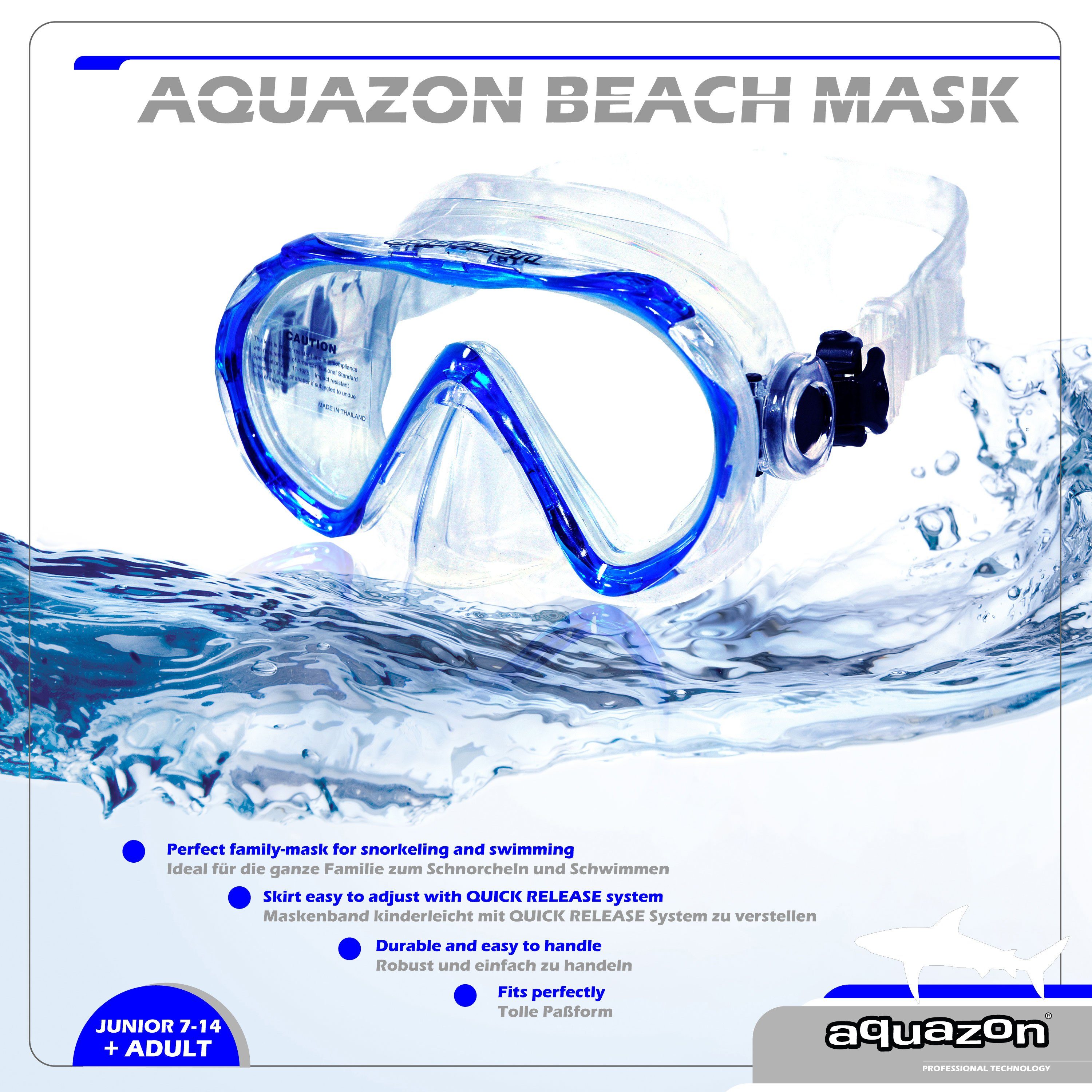 blau Kinder Silikon Senior/Erwachsene Schnorchelbrille AQUAZON 7-12 BEACH, Jahre, für Taucherbrille