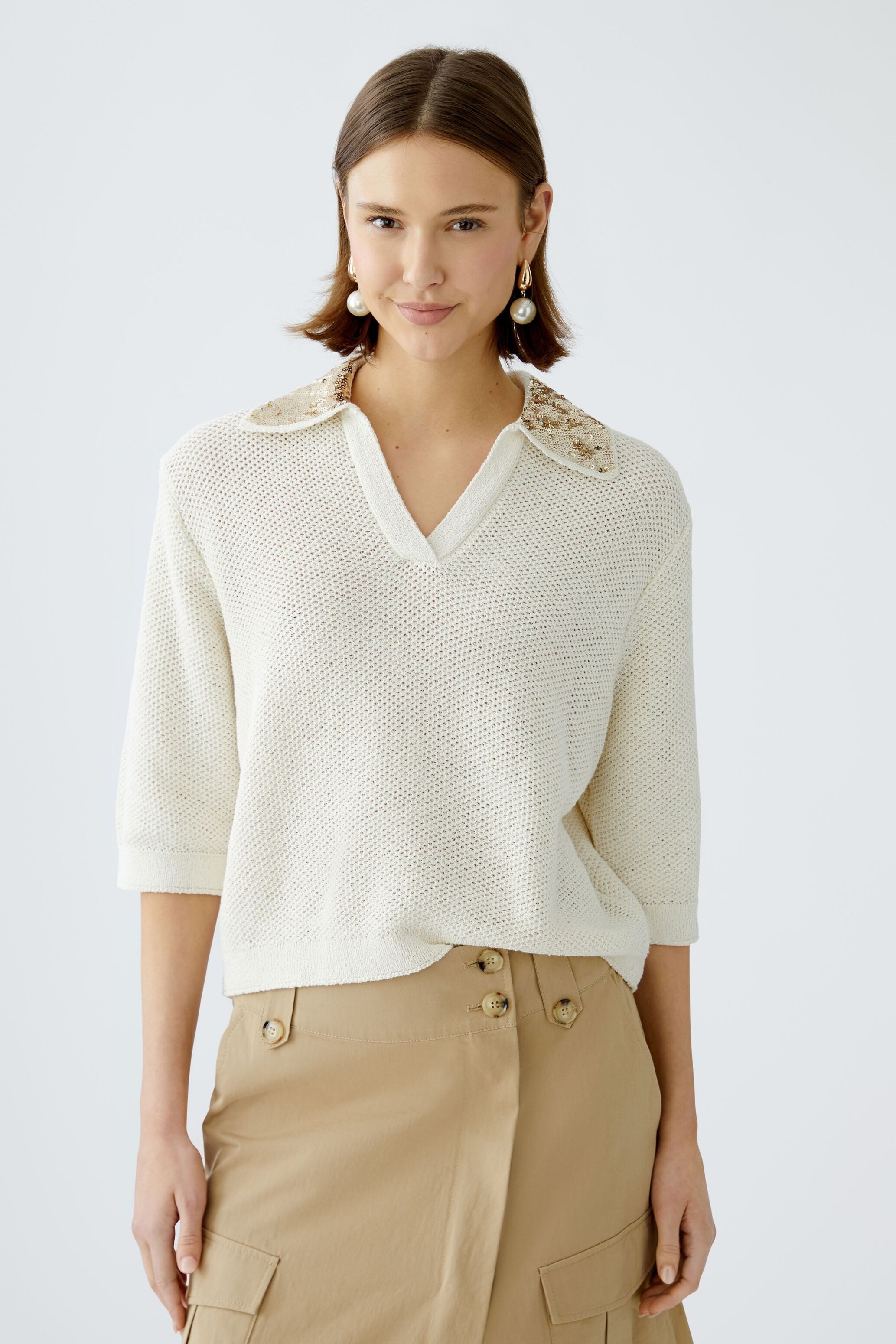 Oui V-Ausschnitt-Pullover Pullover Baumwollmischung günstig online kaufen