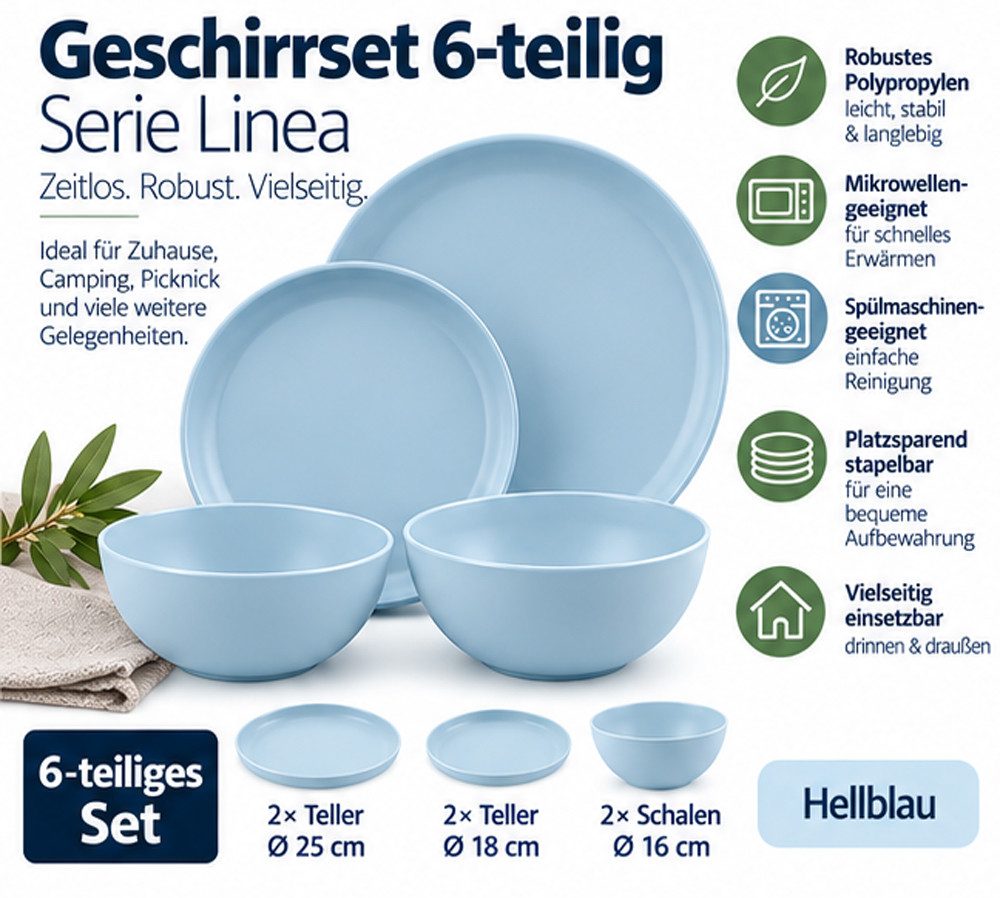 GRÄWE Geschirr-Set 6-teiliges Camping-Geschirrset – ideal auch für Kindergeburtstage, Robustes Polypropylen – leicht, stabil & langlebig