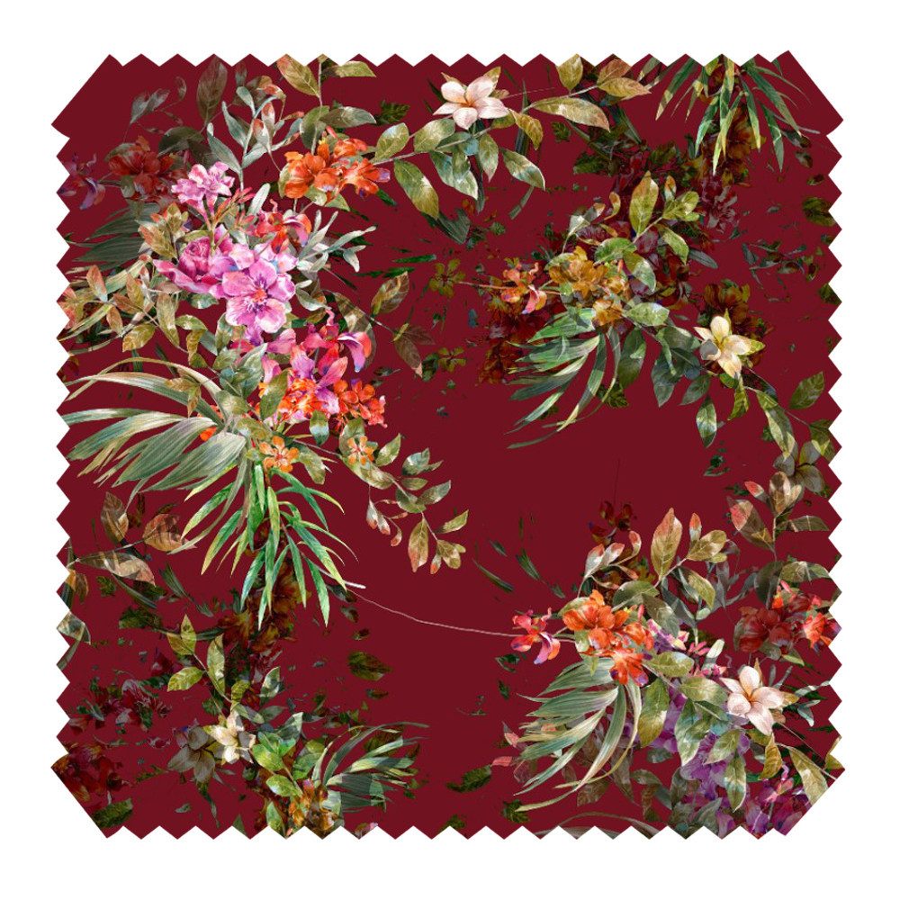 novely® Stoff PAPAYA Velours mit Palmen und Blumen - Samtiger Möbelstoff, Strapazierfähig, Kuschelweich, Meterware, 1lfm