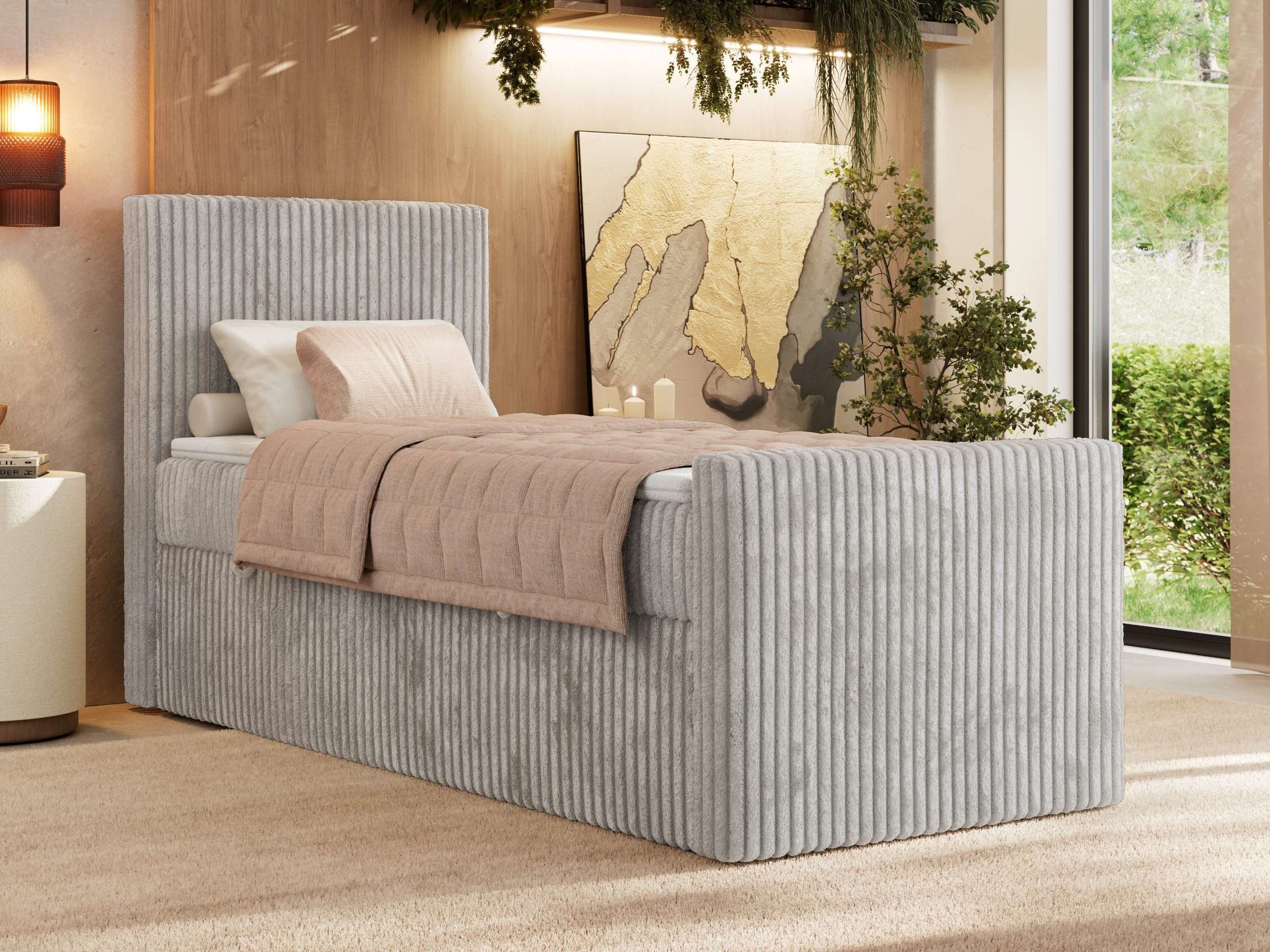 MKS MÖBEL Boxbett TILIANO DUO 90 (Boxspringbett - set, Bett mit Matraze, Einzelbett 90x200 cm mit Matratze und Bettkasten), 7-Zonen-Taschenfederkern H3/H4, optionaler Topper T25 oder Visco