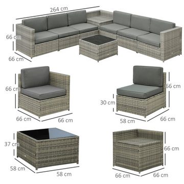 Outsunny Sitzgruppe Gartenmöbel-Set mit versteckter Stauraum, wetterbeständig, (Set, 8-tlg., Gartengarnitur), mit bequemer Polsterung