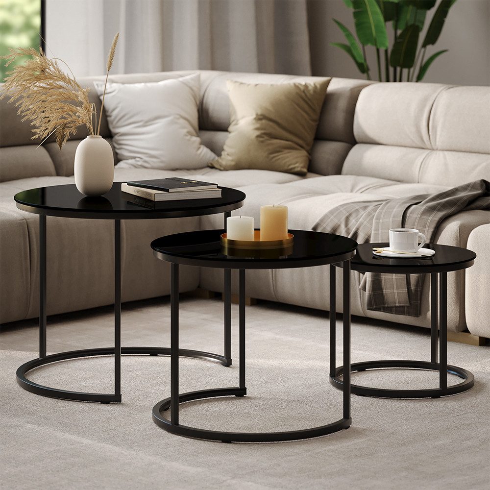 Vicco Couchtisch Montreal, Glas, 55 x 55 cm 3 Teile (3-St)