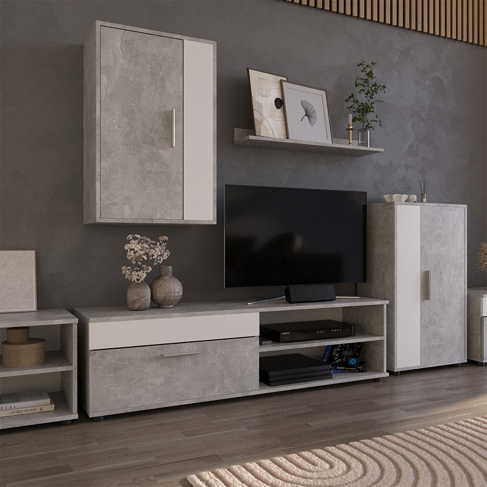 Vicco Wohnwand Berno, Beton/Weiß, mit 1 Klappe günstig online kaufen