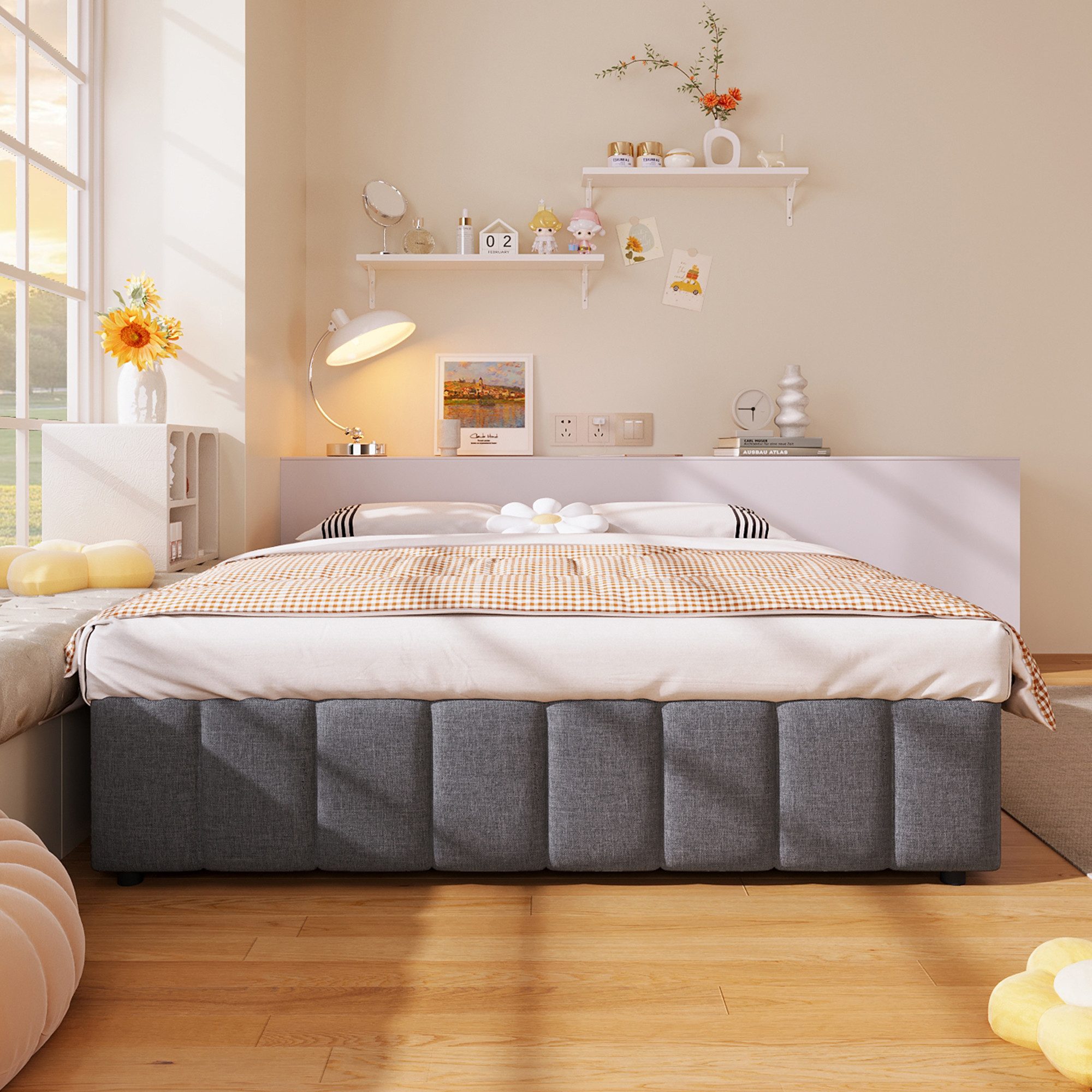 TavilaEcon Boxspringbett hydraulische Lagerung, ohne Kopfteil, verstellbar und platzsparend (Ohne Matratze), 140x200cm