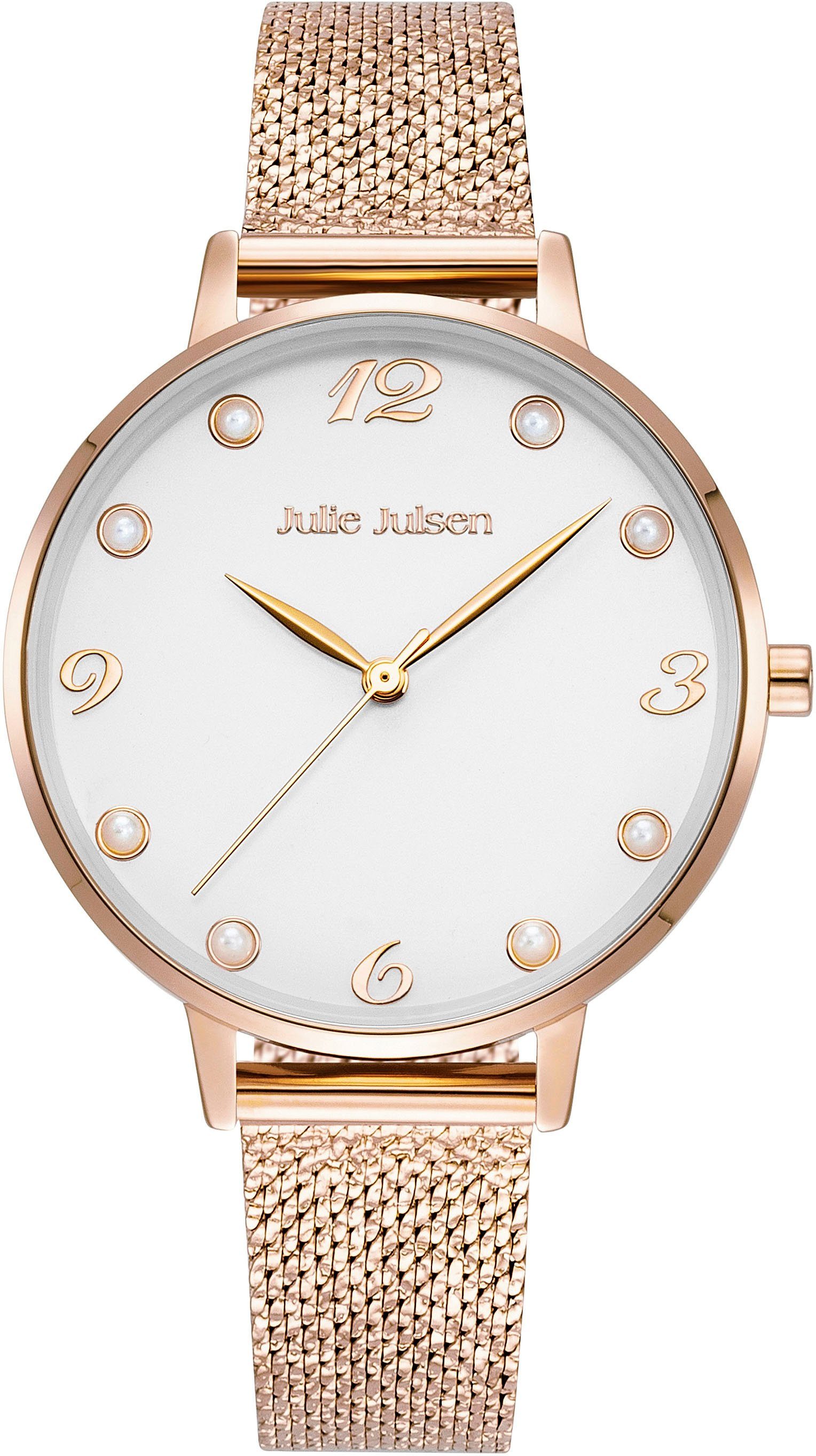 Julie Julsen Quarzuhr Julie Julsen Pearl White Rosé, JJW1006RGM-W, Armbanduhr, Damenuhr, Perlen, PVD-beschichtet