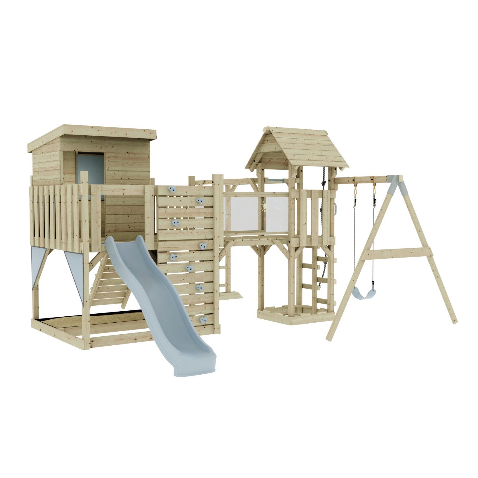 OutdoorToys Spielturm Lene, aus Holz in Eisblau mit Kinderschaukel & Rutsche