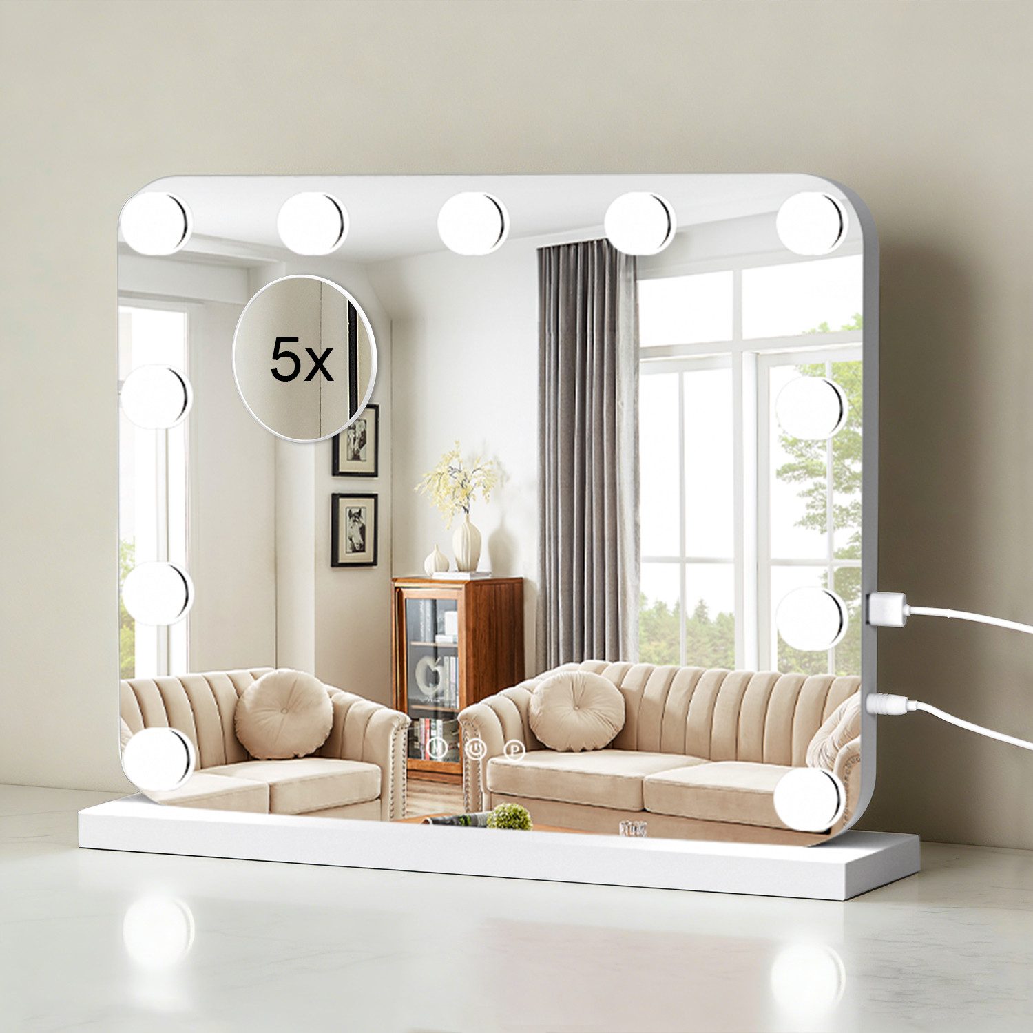 JDONG Schminkspiegel mit Beleuchtung Hollywood Spiegel - 50*40/58*43CM (Kosmetikspiegel mit 11/14 LED-Glühbirnen, mit Ladeanschlüssen, 3 Farbtemperatur Licht Hollywood Spiegel mit Beleuchtung), Touch-Steuerung für Schlafzimmer Ankleidezimmer