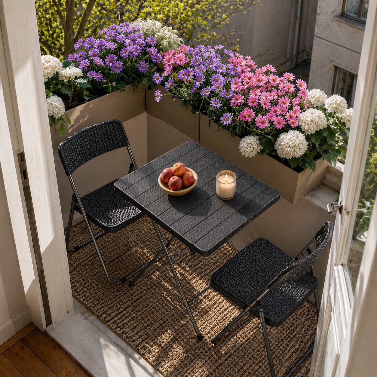 Sekey Balkonset Balkonmöbel Set 2 Personen Platzsparend Balkonset aus Polyrattan, (3-tlg), Gartentisch und 2 Gartenstuhl Klappbar Gartenmöbel für Balkon Terrass – Bild 2 von 5